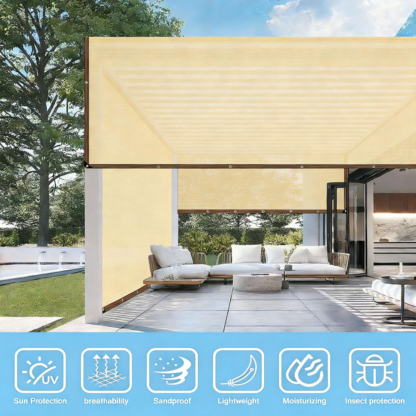 Schattennetz mit Ösen 600 x 850 cm Leicht Schattennetz 90% Shading Rate Uv-Beständiges, mit Ösen Sonnensegel-Rechteckig für Balkon für Balkon Pflanze Hühnerstall, Creme Farben