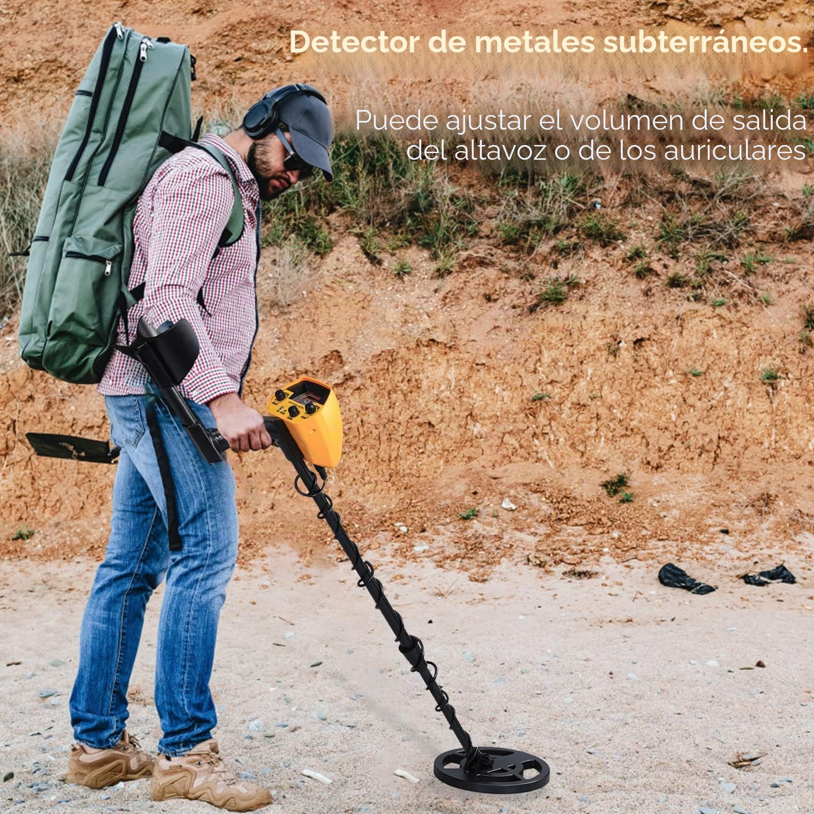 Detectores de metales de alta precisión Detector de metales impermeable, detector de oro, altura ajustable 78-108 cm con bobina de búsqueda de 25 cm para niños y adultos