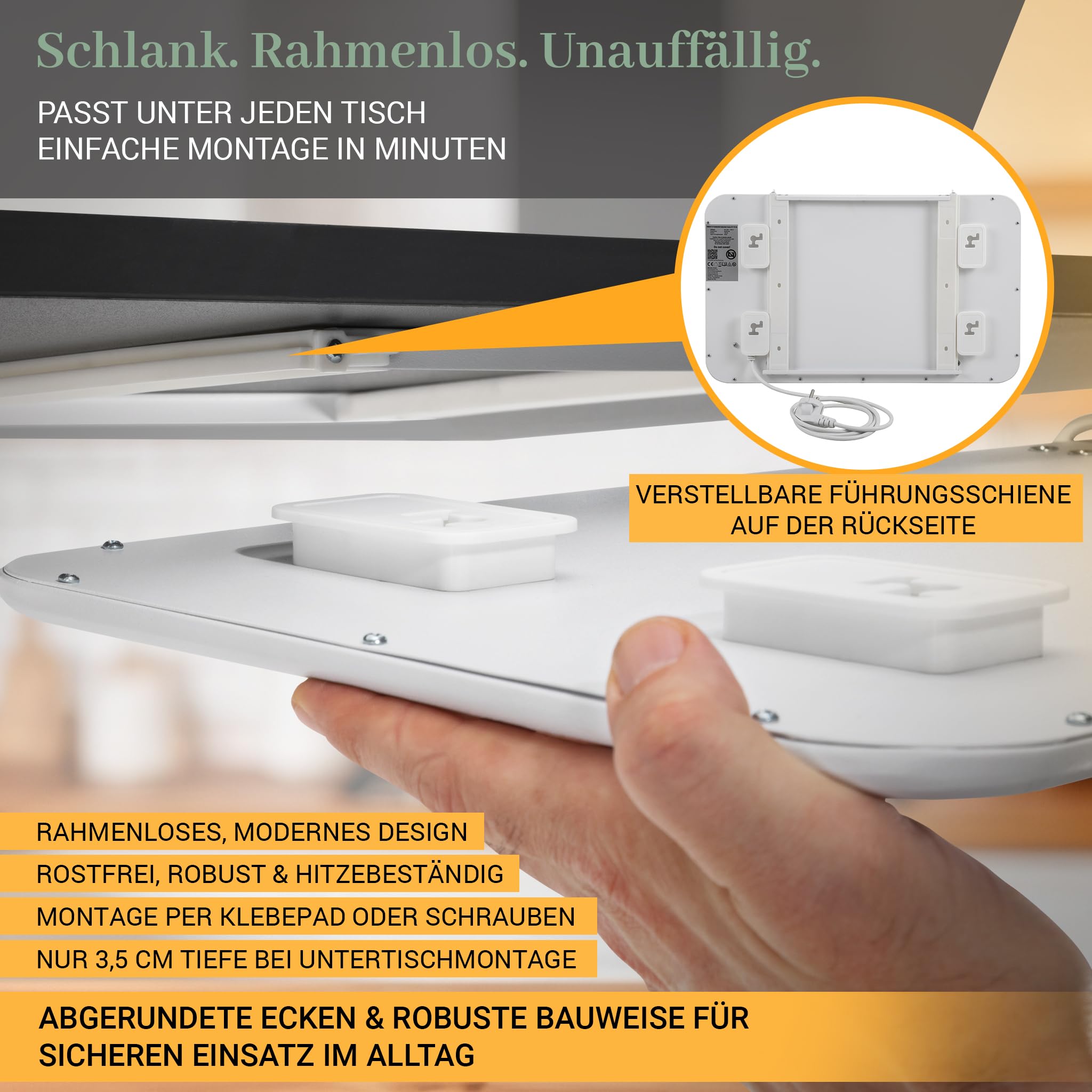 Heidenfeld Infrarotheizung HF-TH120 | 120 Watt Tischheizung | Heizkörper - Infrarot Heizstrahler - Elektroheizung - Heizung elektrisch - Heizplatte - Infrarotstrahler - Wärmeplatte - 3in1 Montage