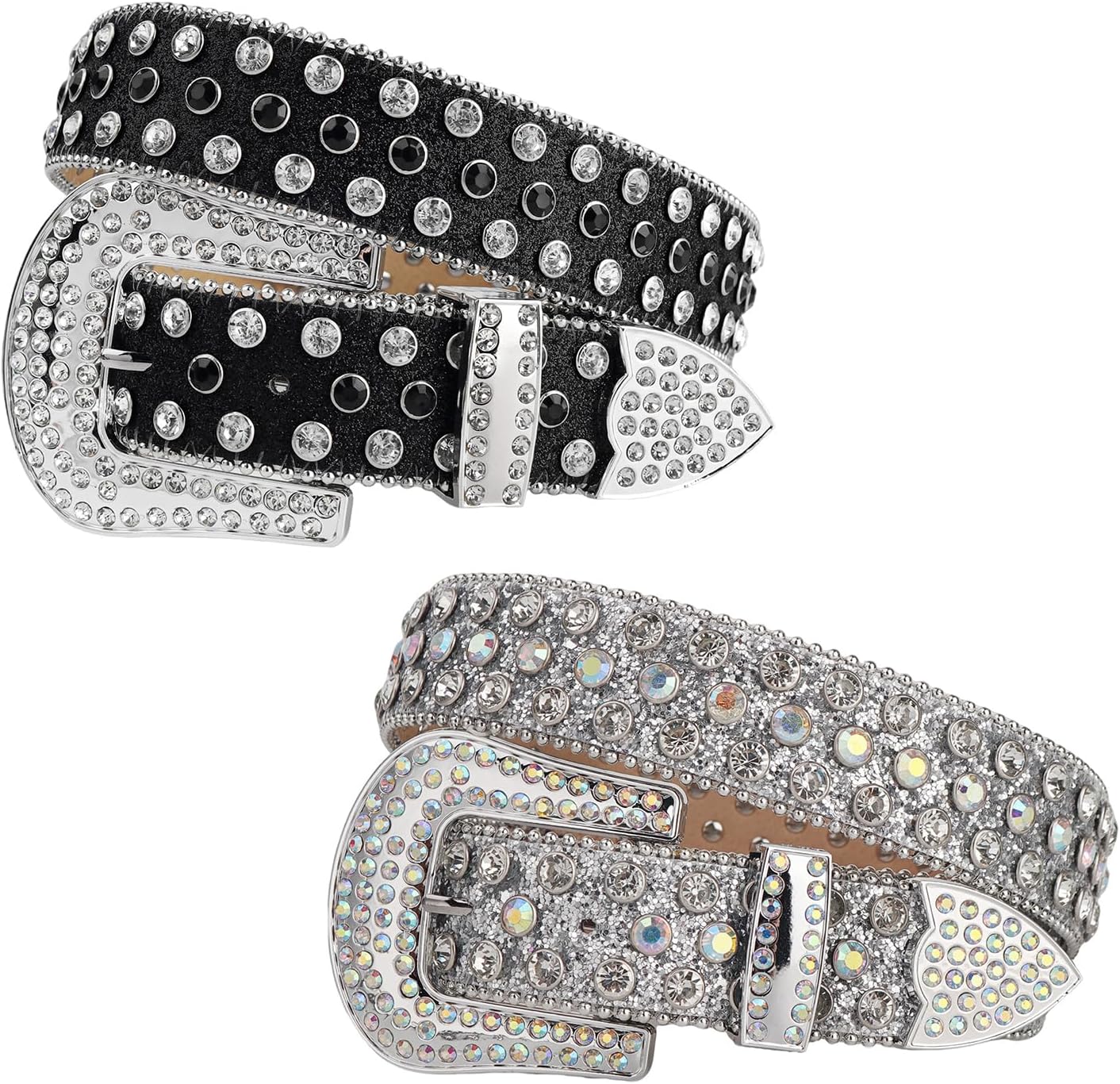 2 x Rhinestone Belt for Women Men Shining Diamond Studded Belt Bling Cowgirl Cowboy Waist Belt