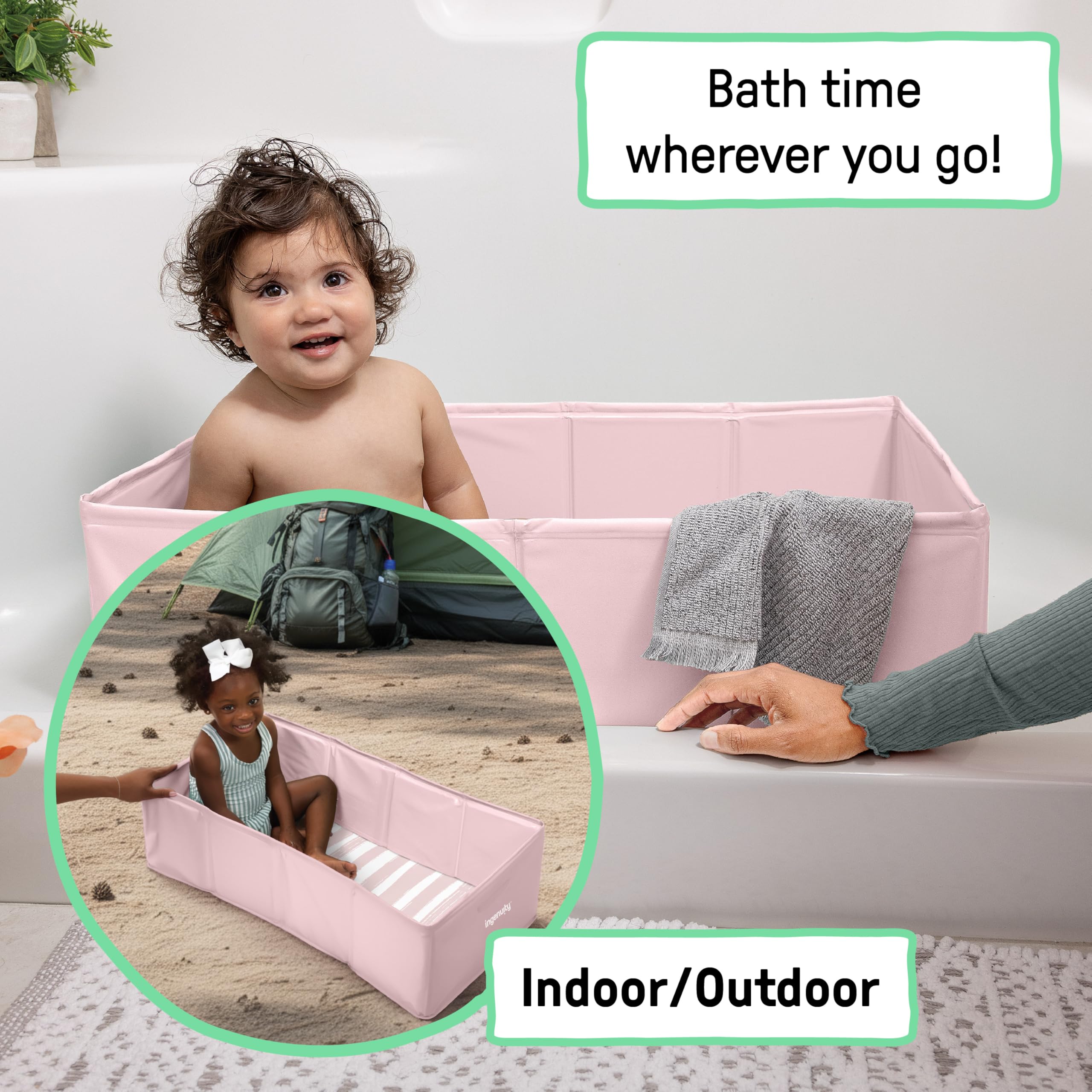 Ingenuity Vasca da bagno per bambini, converte la doccia in vasca, si ripiega per riporla, facile da pulire, nessun montaggio richiesto, 12M-5Y