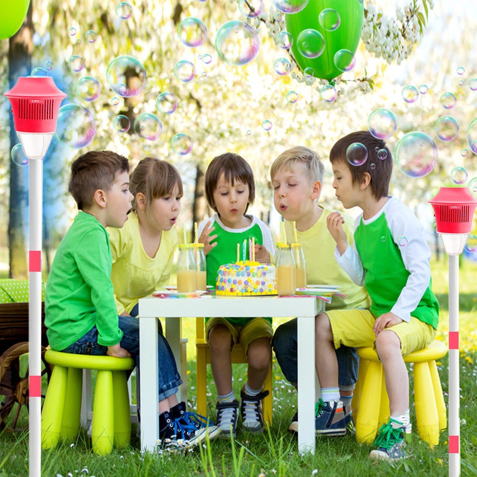 Seifenblasenmaschine Kinder, Seifenblasen blumes, Seifenblasen Laterne, Blasenbrennermaschine Gartenlampe, Stehmaschine Mit Licht Und Musik, Höhenverstellbare 58-118cm