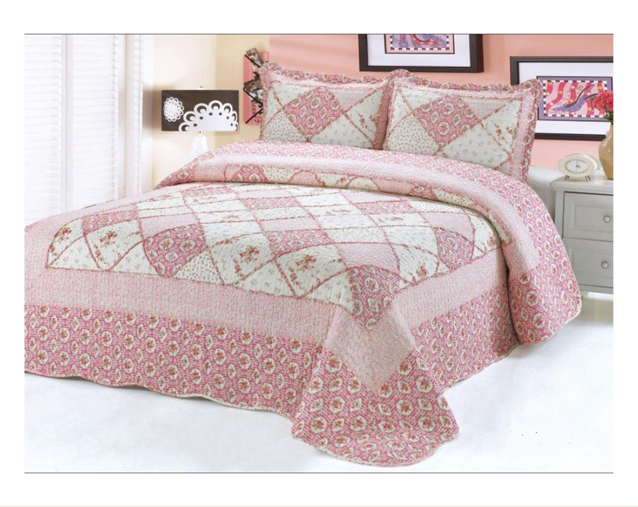 Buy Patchwork Bedspread 3 Piece Quilt Comforter Bed Throw Vintage