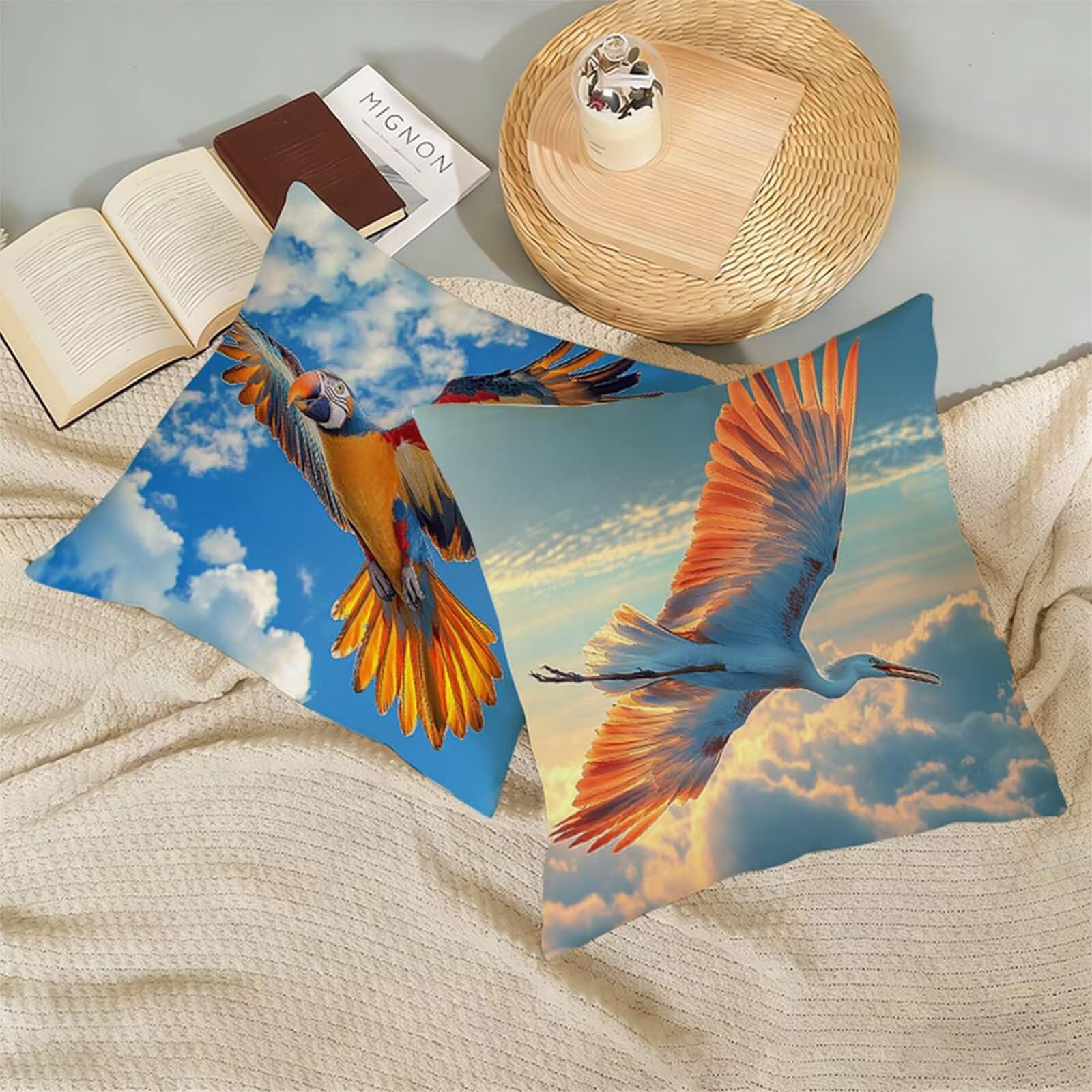Animale Federe Cuscini Divano 70x70 Aquila Set di 2,Copricuscino Impermeabile Federe Lino con Cerniera Invisibile Stampa Fronte-Retro,Comfort Traspiranti Copricuscini Primavera Home Decoration W-1320