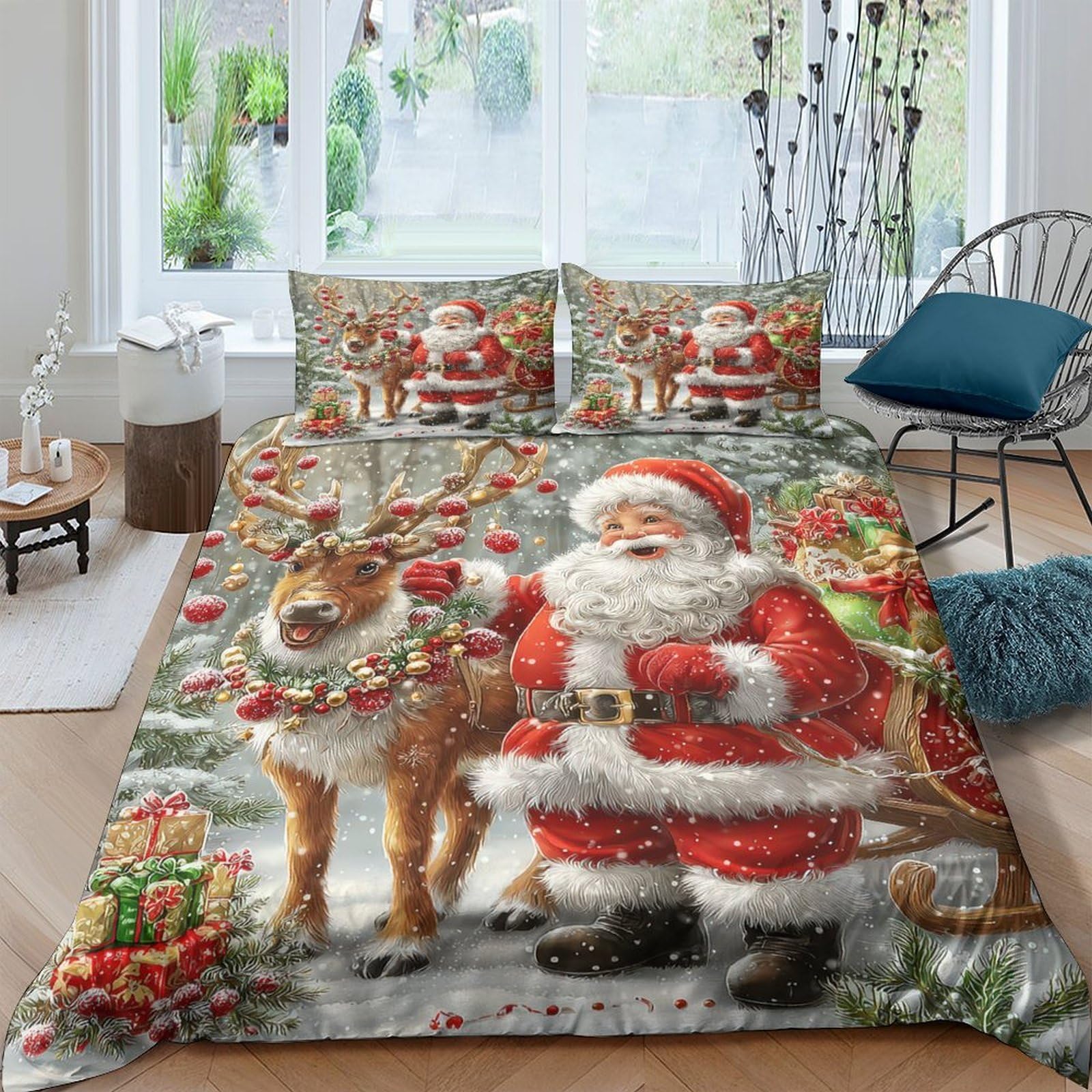 Ctjqhvkz Style-5 3D Printed Christmas Santa Reindeer Fitted Sheet Microfiber Non Slip Festive Mattress Cover For Bedroom Home Decor Single（135X200cm）