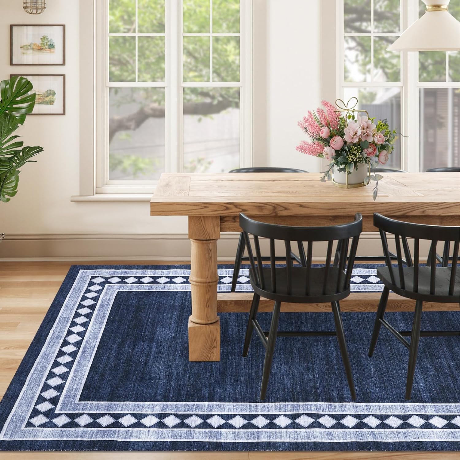 Washable Area Rugs for Living Room Modern Solid Bordered Soft Geometric Carpet - Picture 60 of 108