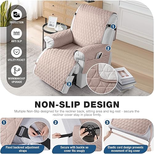 Miniatura 10 de TAOCOCO Funda reclinable 100 % impermeable, con gránulo antideslizante, fundas para sillas reclinables con banda elástica, fundas para sillas
