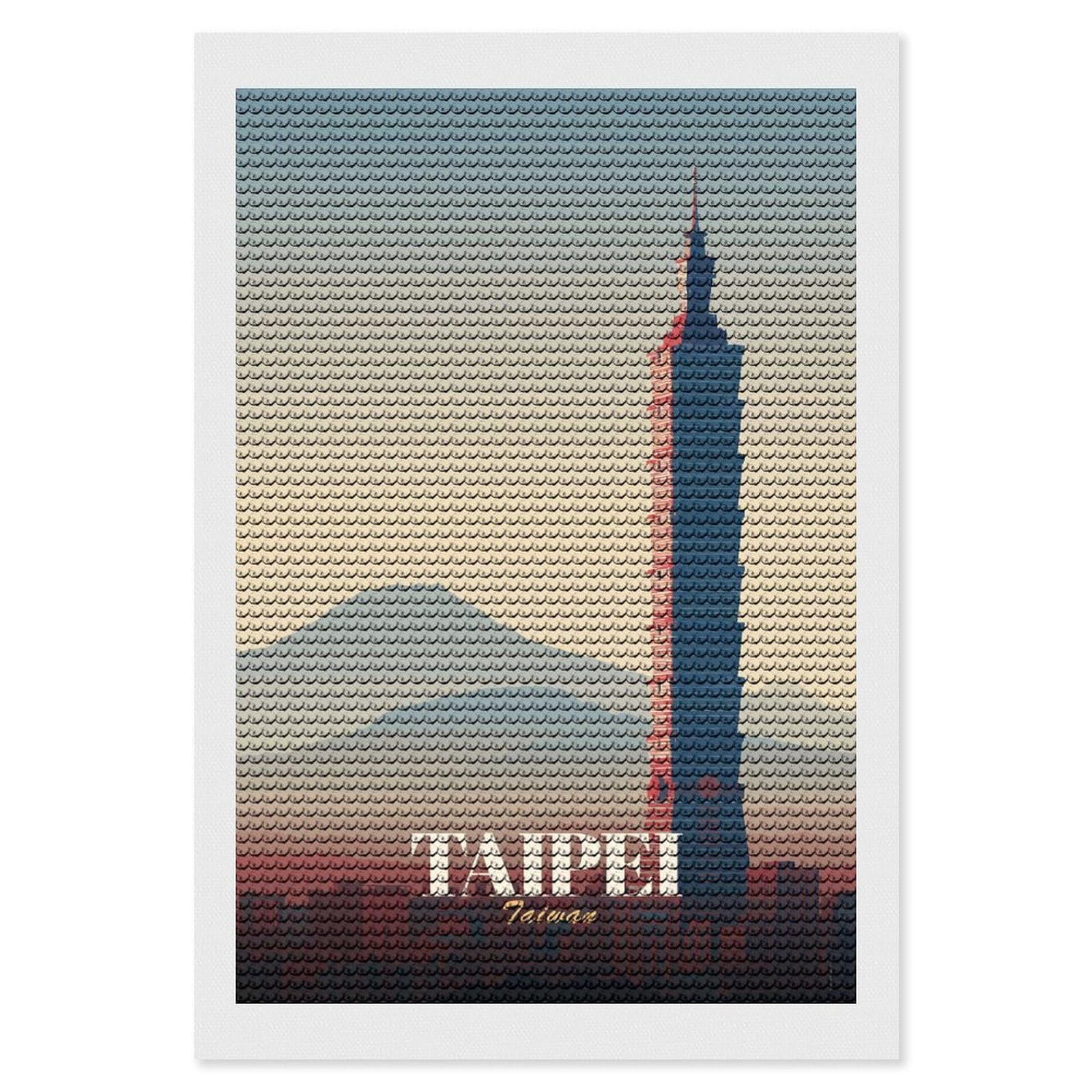 Junmoney Taipei 101, Taiwan Skyline Illustration Diamond Art Canvas 8"x12", Easy Handmade Project, Complete Accessories, Bedroom Decor, Birthday Gift
