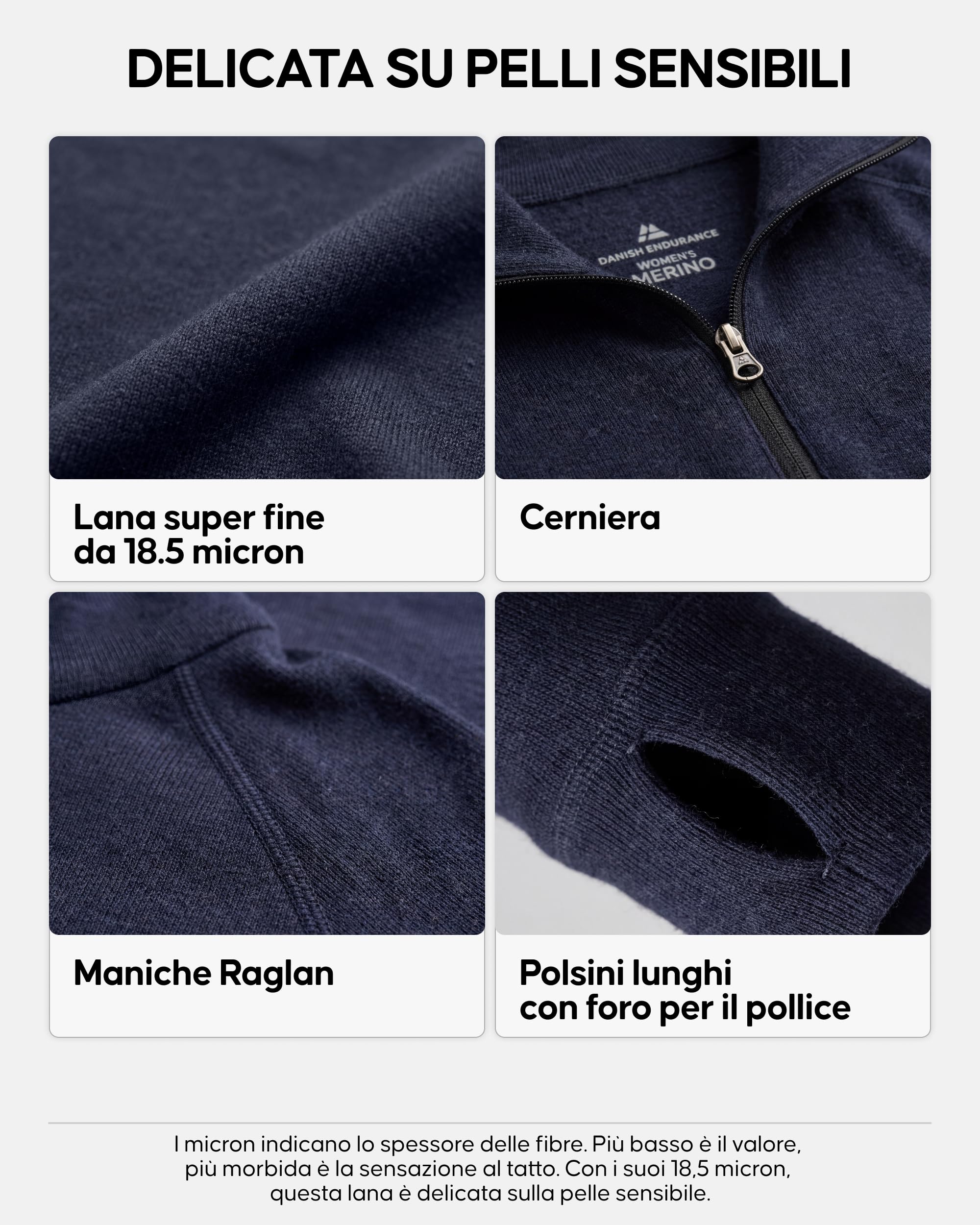 DANISH ENDURANCE Maglia Termica Donna Lana Merino, Manica Lunga, con Zip | Maglia Termica in Lana Merino, Half Zip, Termoregolante e Antiodore, per Sci, Trekking ed Escursionismo