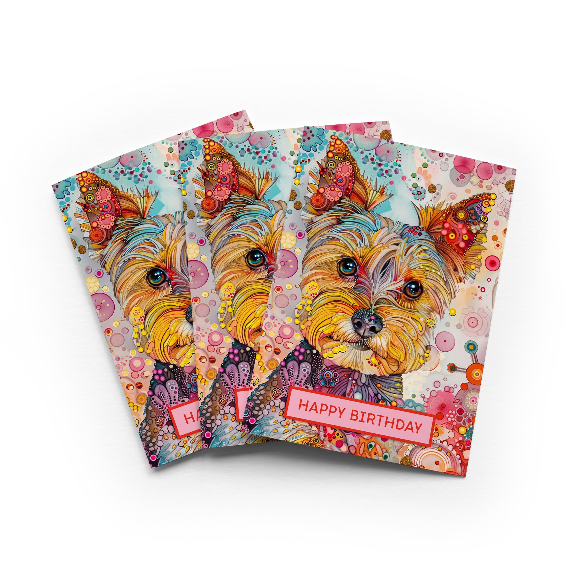 Yorkshire Terrier Birthday Card Abstract Dog Lover Set of 3 Greeting Cards Blank Inside 5x7 Inch 13x18 cm