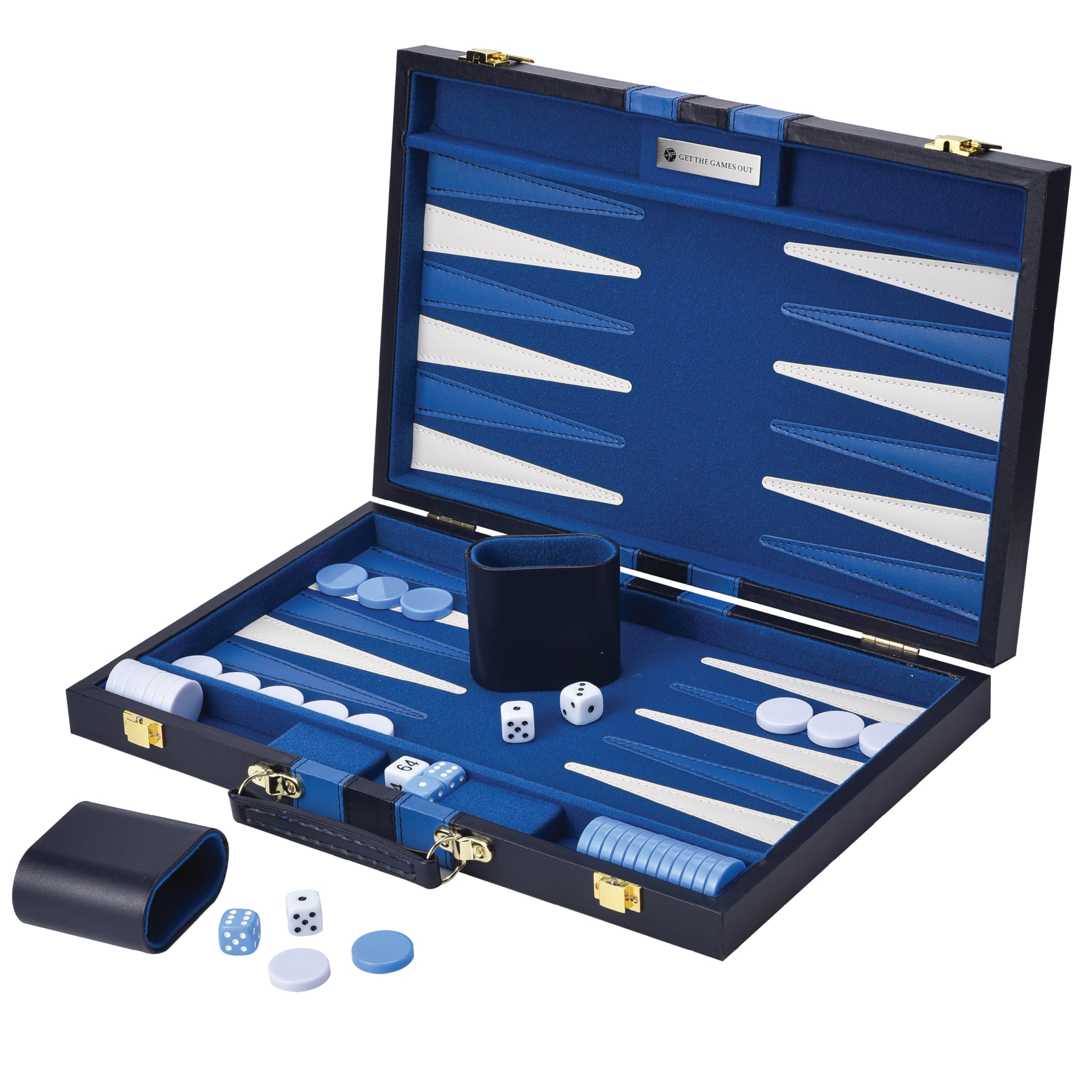 Get The Games Out Top Backgammon Set - Classic Board Game Case 15" Medium Size - Best Strategy & Tip Guide - Available in Small, Medium and Large Sizes (Blue, Medium)