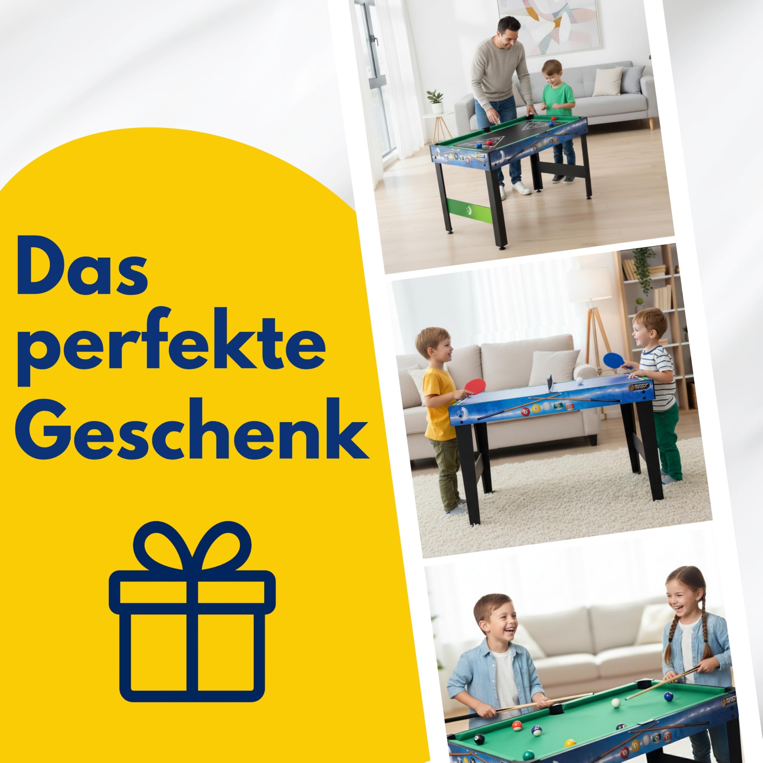 Best Sporting 10 in 1 Tischkicker, Spieltisch, Multifunktionstisch für Kinder & Erwachsene - inkl. Air Hockey, Tischtennis, Billardtisch, Tischfußball, Shuffleboard, Schach & Zubehör