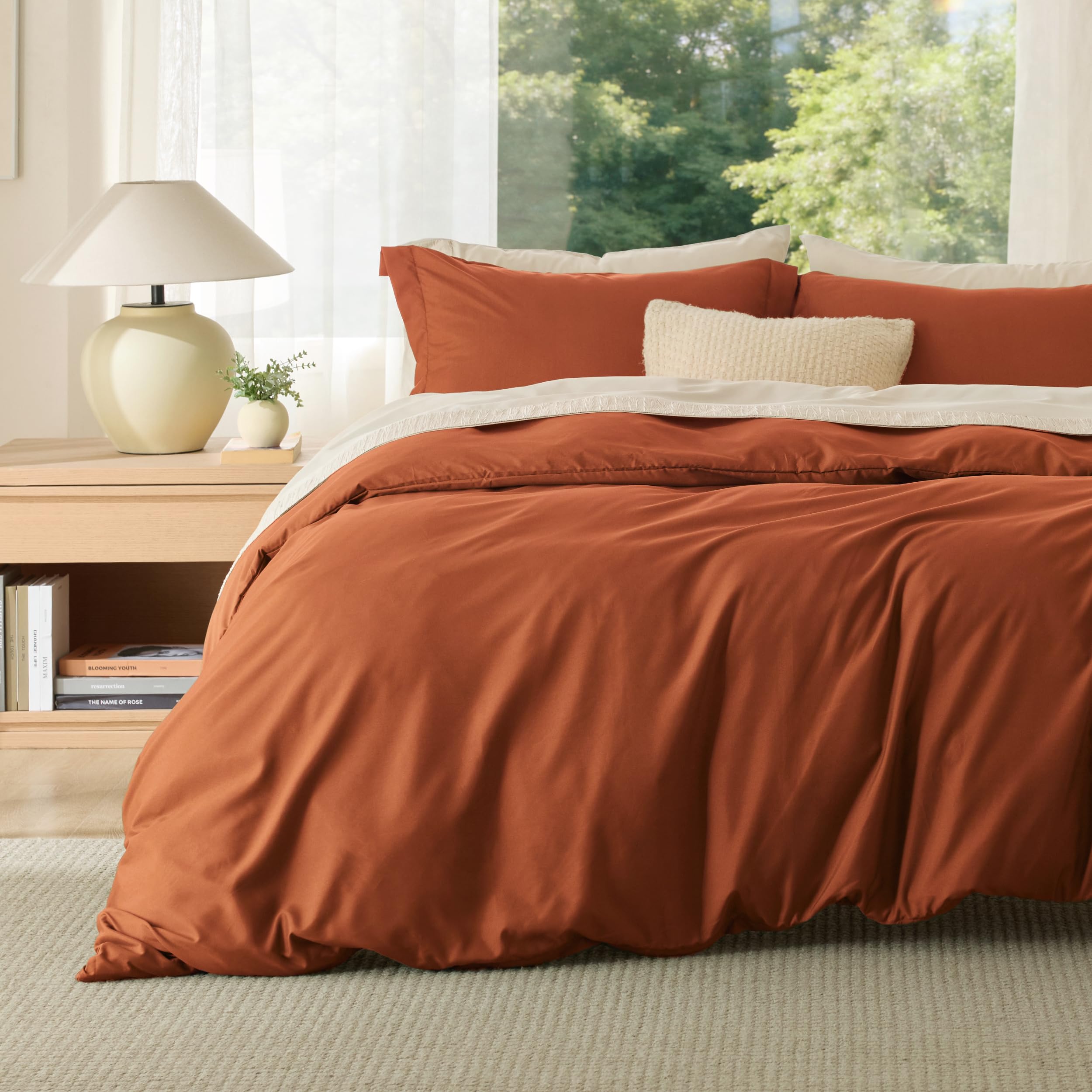Bedsure Duvet Cover King Size, 3Pcs Double Brushed Bedding Set, Terracotta