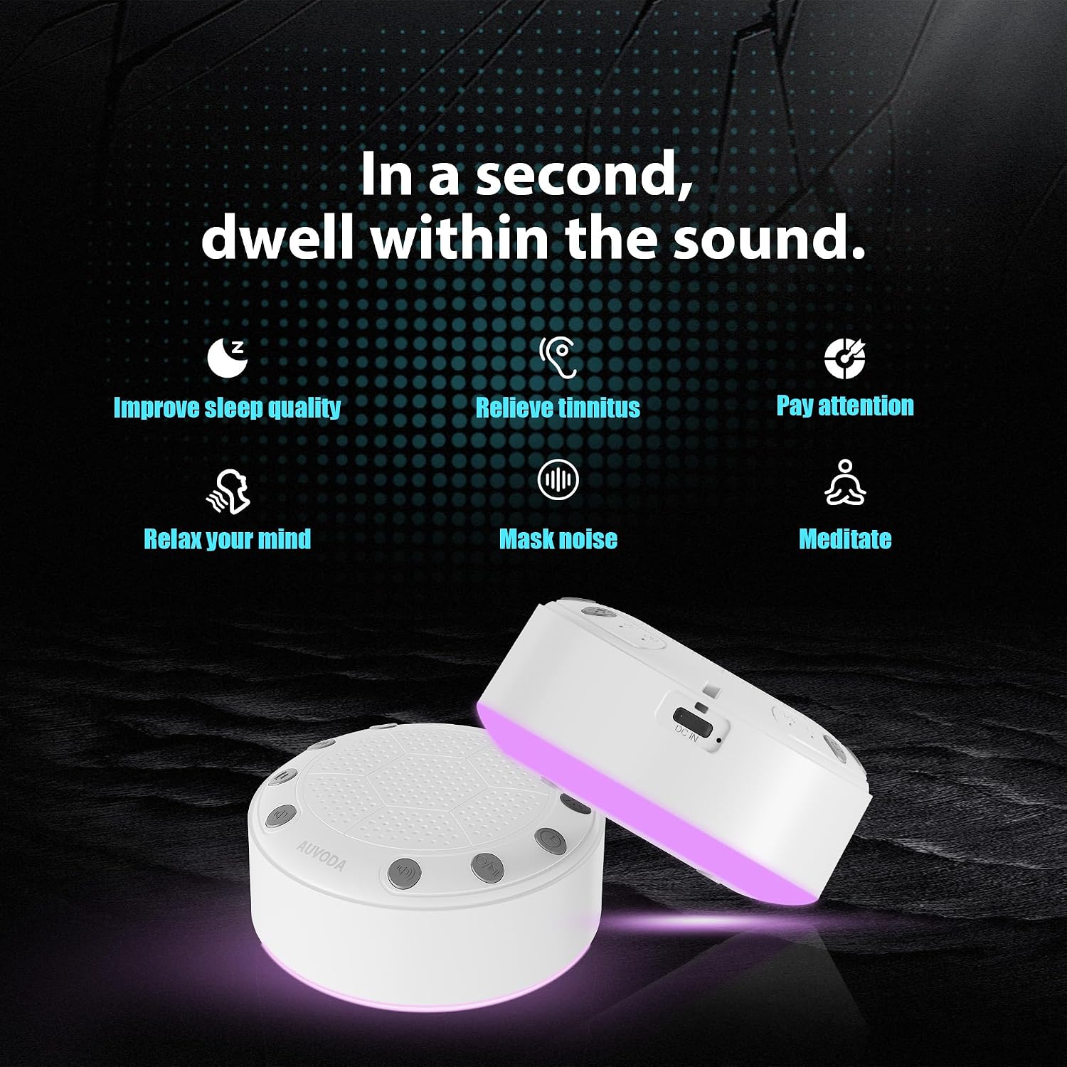 S318 White Noise Sound Machine for Sleep, Baby, Adults, Travel | 25 Non-Looping Sounds, 11-Color Night Light, Memory & Timer, Bluetooth 5.3, Portable, Rechargeable, USB-C Port Charging