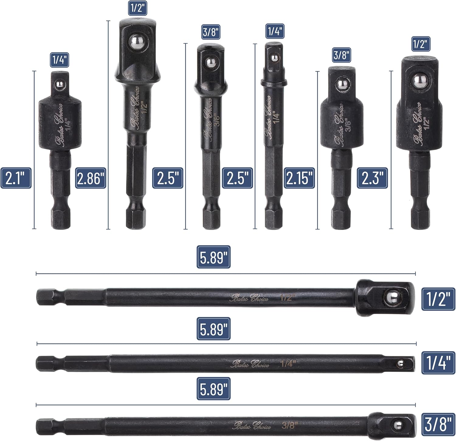 Bates- Impact Socket Adapter Set, 9 pcs, Rotatable Socket Adapter, 1/2" 1/4" 3/8" 1/4" Hex Shank Impact Adapter Set, Impact Swivel Socket Set, Drill Socket Adapter, Impact Driver Socket Adapter