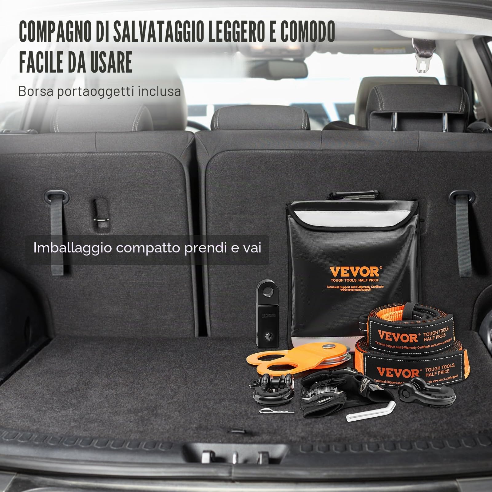 VEVOR Kit di recupero fuoristrada, 3" x 30', cinghie di traino 30.000 libbre, 44.092 libbre, ricevitore grillo, puleggia con blocco di strappo, guanti, borsa di stoccaggio per camion Jeep ATV