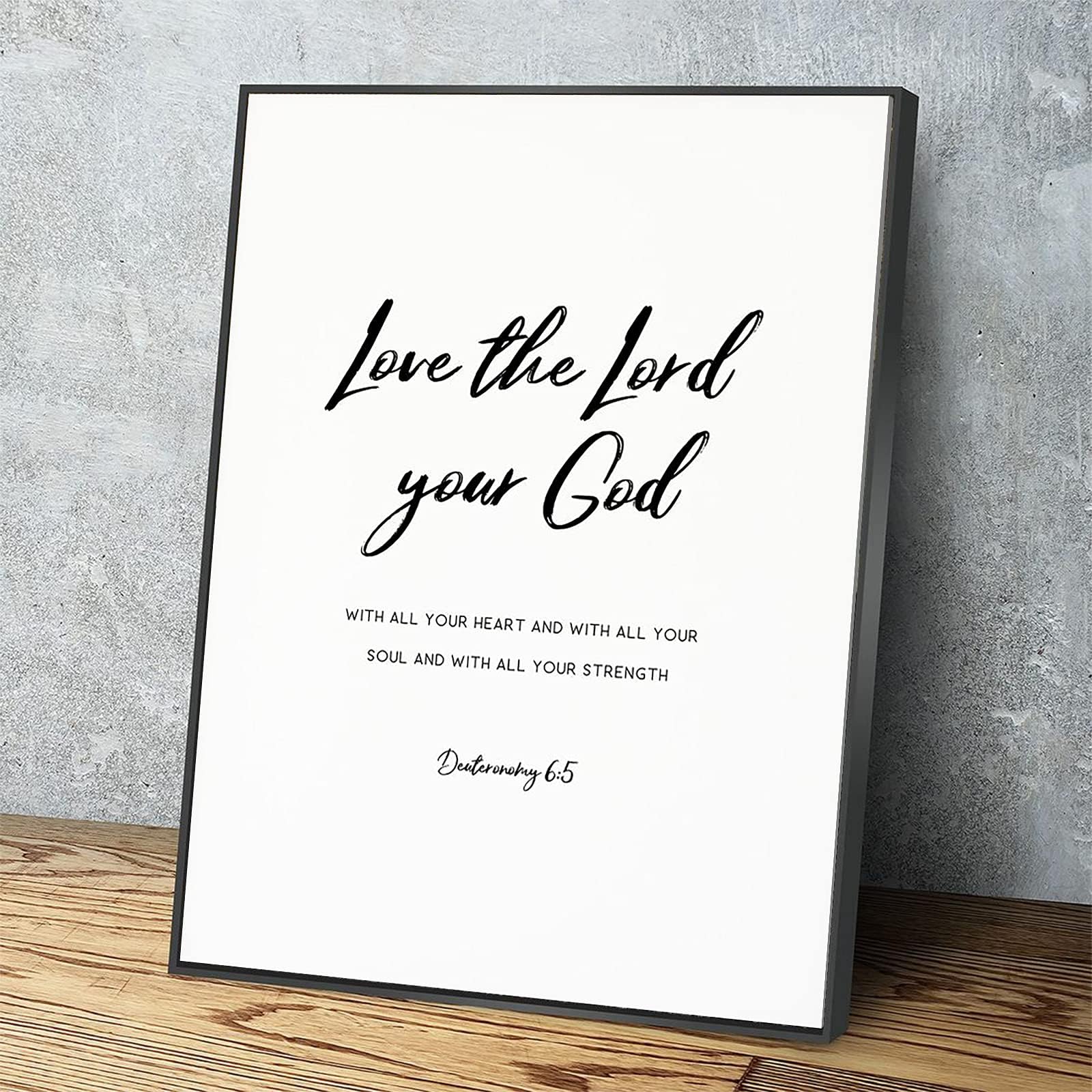 Canvas Wall Art Deuteronomy 6 5 Bible Verse Wall Art,Love The Lord Scripture Wall Decor Modern Prints Black Metal Framed Room Decor For Home Office Apartment Wall Decor Ready To Hang 18x12 In