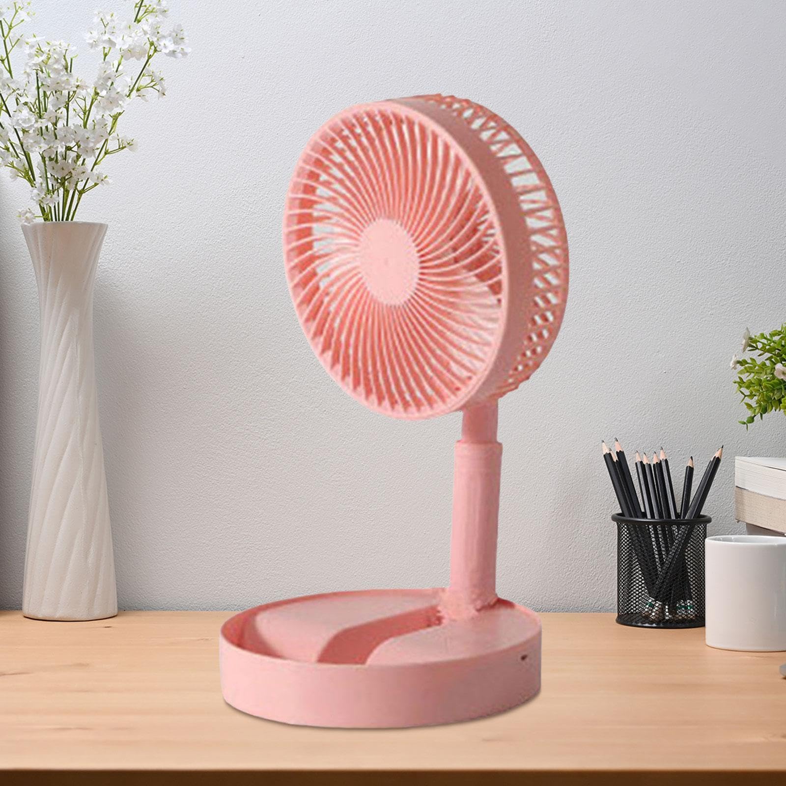 Ventilatore da Terra Oscillante Portatile, Ventilatore Telescopico con Piedistallo, USB, 4 velocità, Silenzioso, Pieghevole, per Casa E Esterni, Rosa