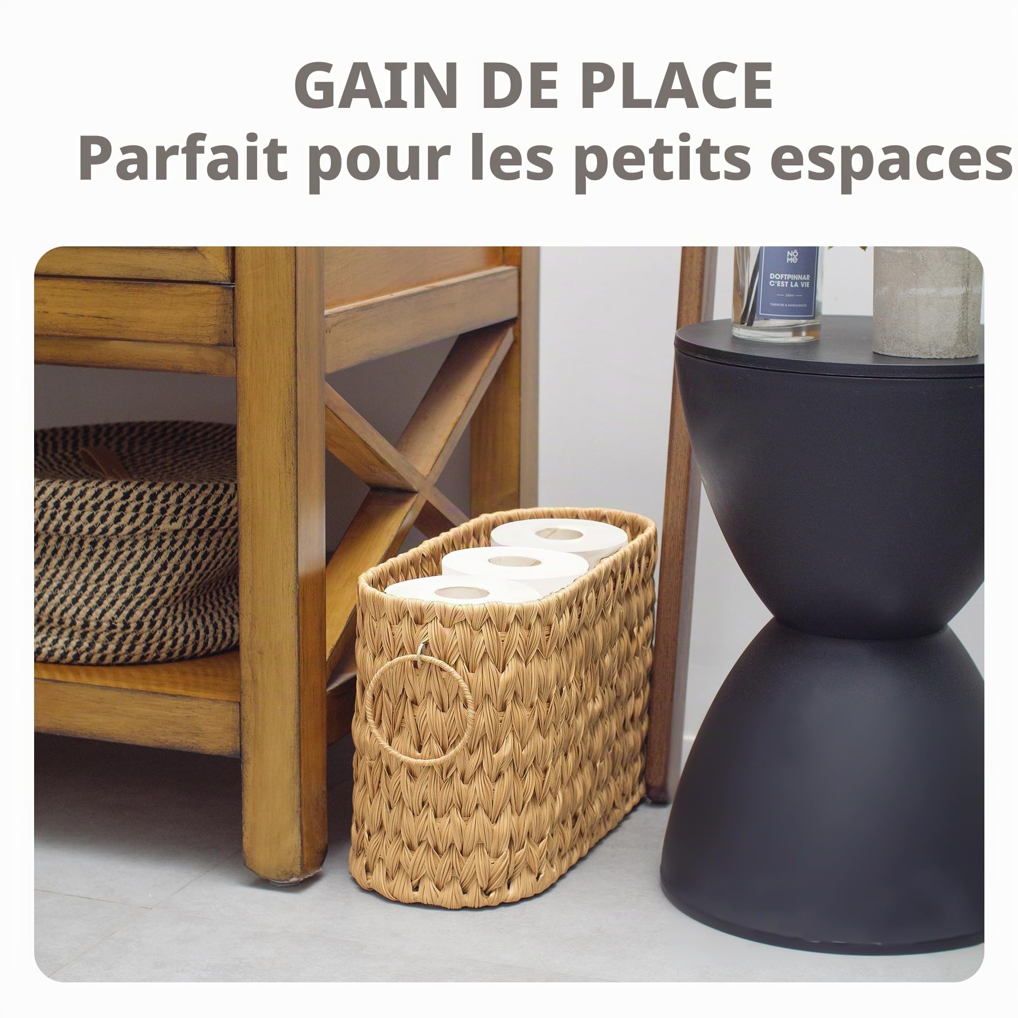 GRANNY SAYS Panier de Rangement pour Papier Toilette, Panier Rangement pour 6 méga Rouleaux, Porte-Papier Toilette pour Accessoires de Salle de Bain, Porte-revues et Porte-journaux sur Pied - Jaune