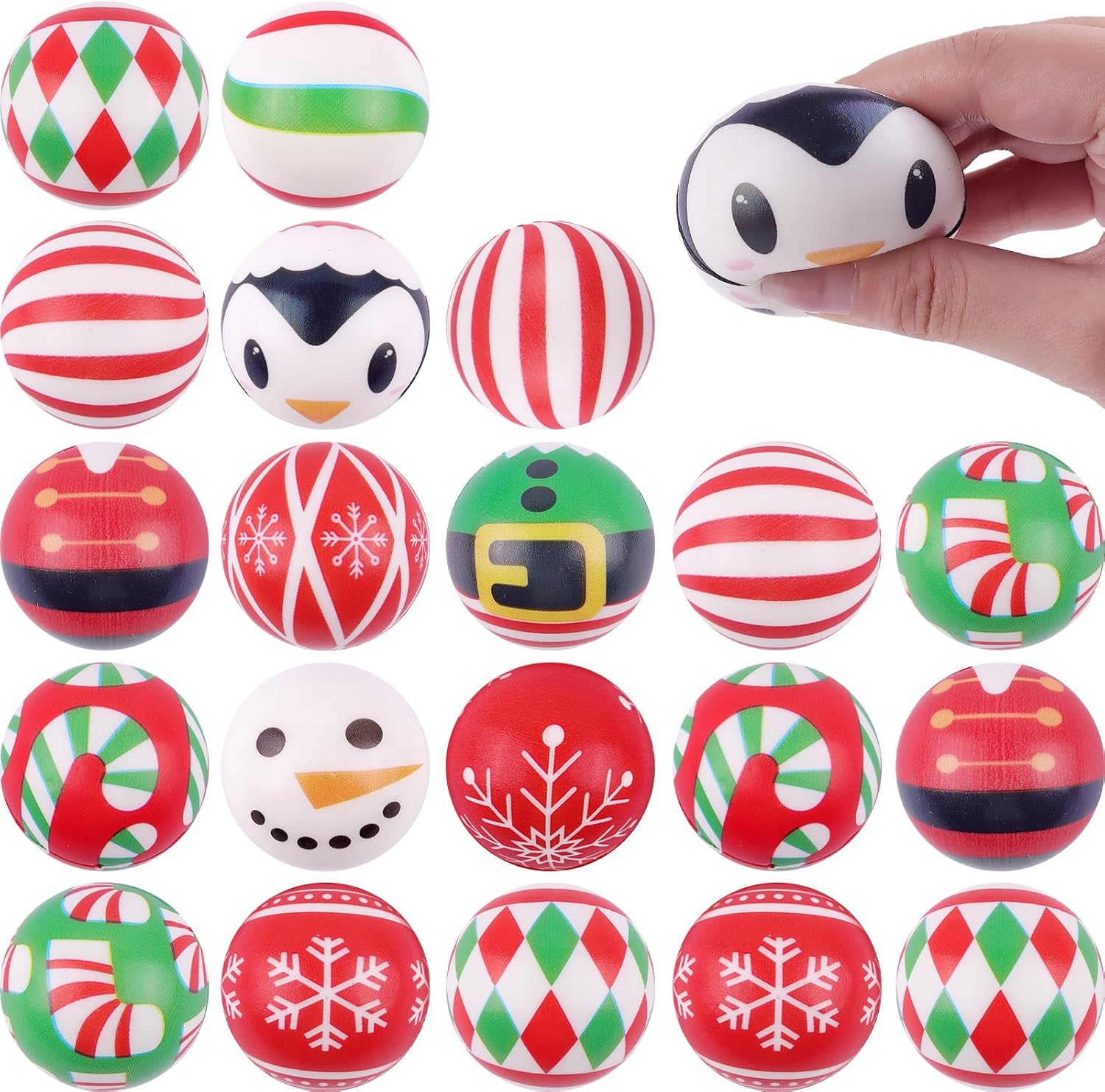 Anboor 20 Pcs Christmas Squishies Stress Balls Snowman Santa Kawaii Squishie Party Favors Stocking Stuffers Goodie Bag Fillers （2Inch）