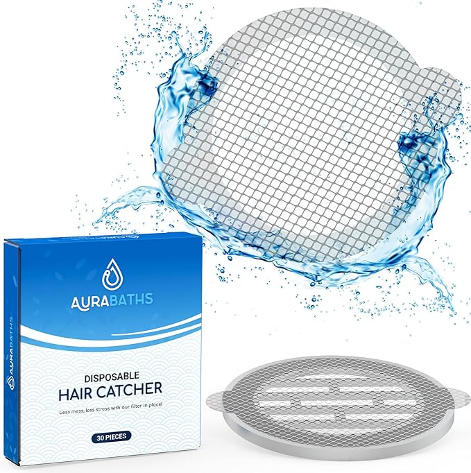 Disposable Shower Drain Hair Catcher 30 Pack Flat Mesh Hair Trapper Waterproof Bathroom