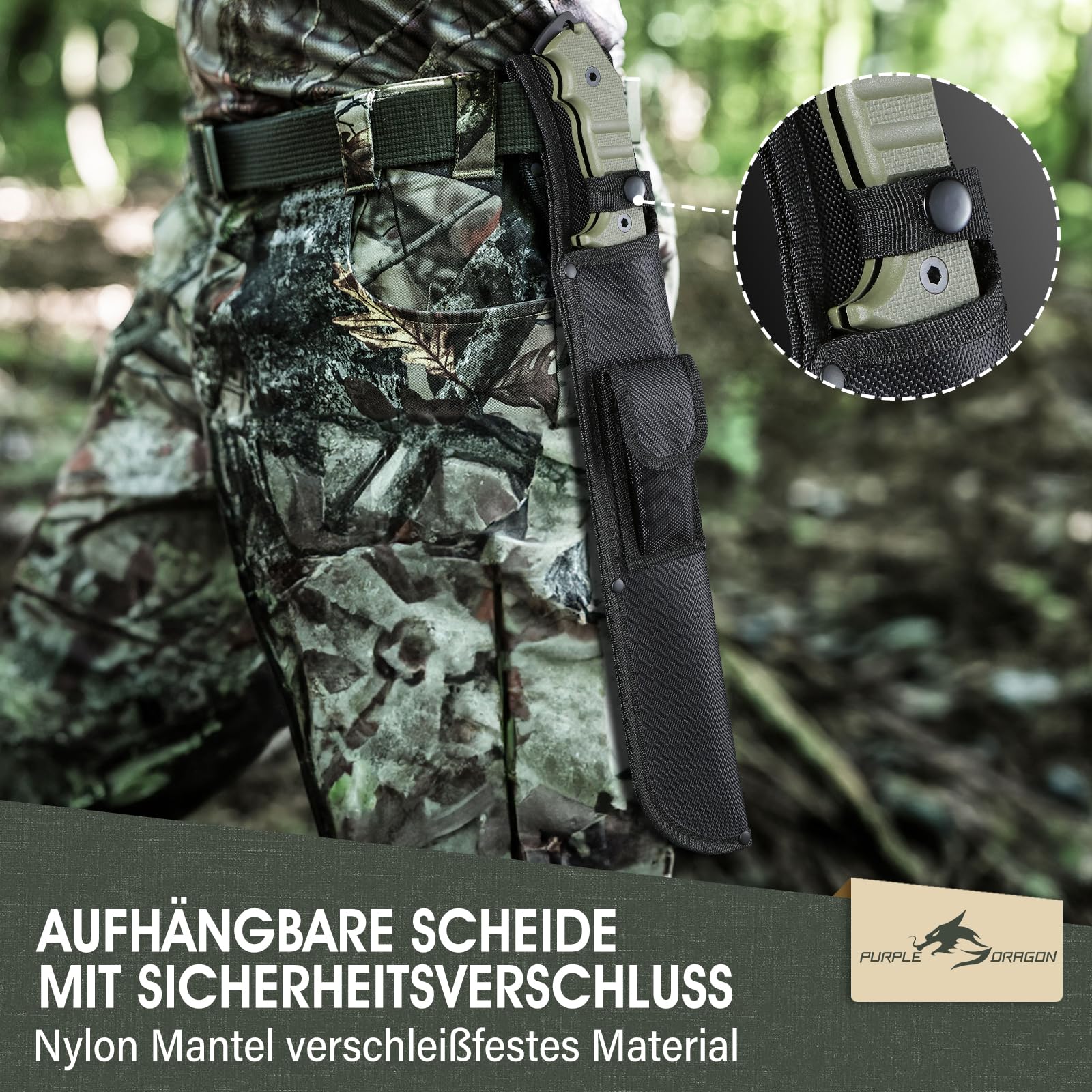 Purple Dragon Machete mit Säge und Scheide für Garten - Großes Messer Outdoor für Wald - Full Tang Messer aus einem Stück D2 Stahl gefertigt - Geschenke für Männer