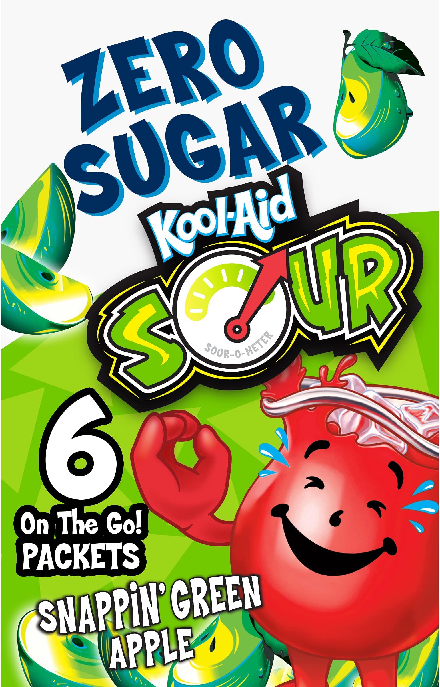 Kool Aid Zero Sugar Sour Snappin Green Apple Drink Mix On The Go 6 Sachet 19.5g