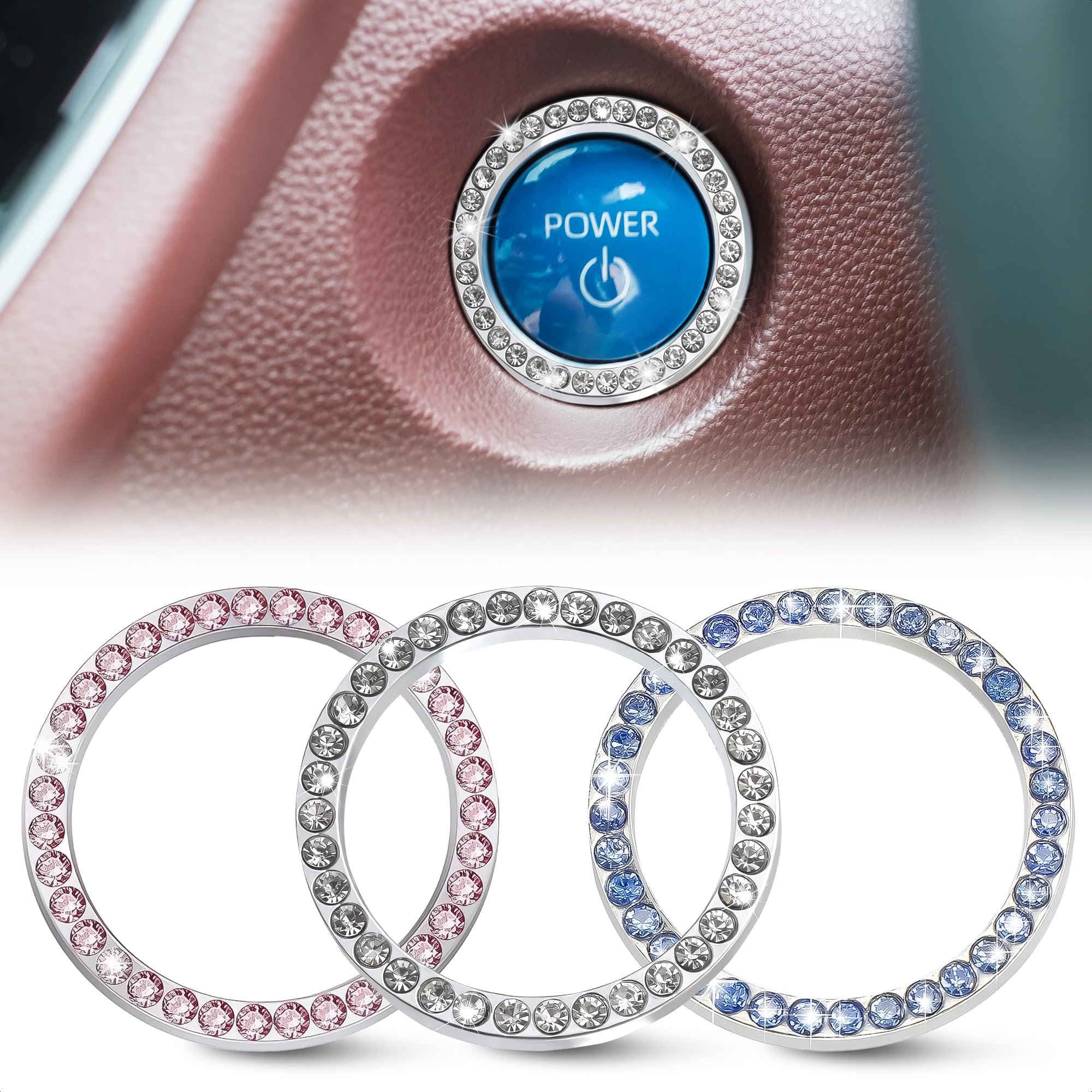 Bling Car Decor SD-1003 Crystal Rhinestone Car Bling Sticker Ring Emblem, Auto Start Engine Ignition Key & Button Bling, by (Silver) by