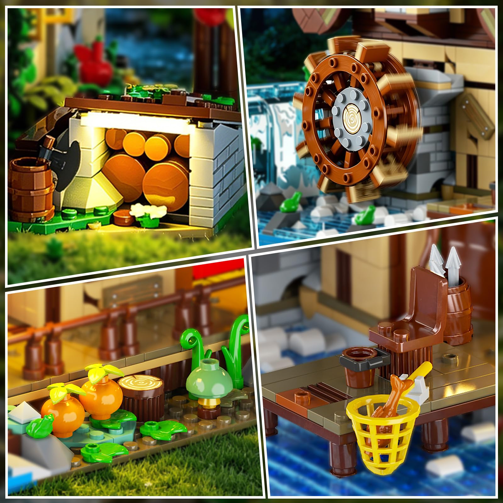 INSOON Jeu de Construction Maison en Bois avec lumières Adultes | Mini briques de construction, chalet forestier avec animaux, modèle décoratif pour maison et bureau, cadeau femmes hommes