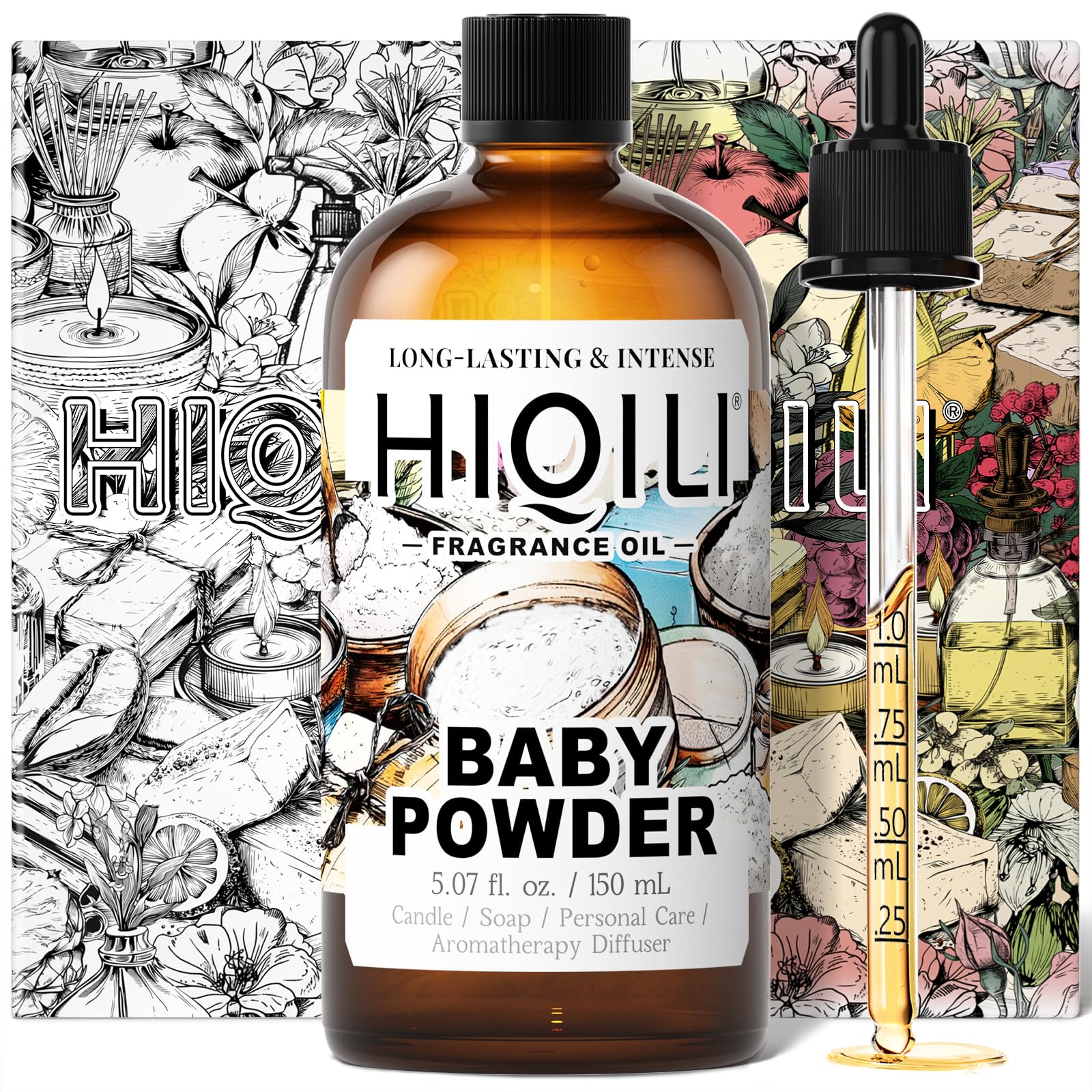 HIQILI Baby Powder Fragrance Oil - for Body Oils, Laundry Detergent, Candle, Perfumes & Soap Making, and Home Diffusers Use - 5.07 Fl Oz