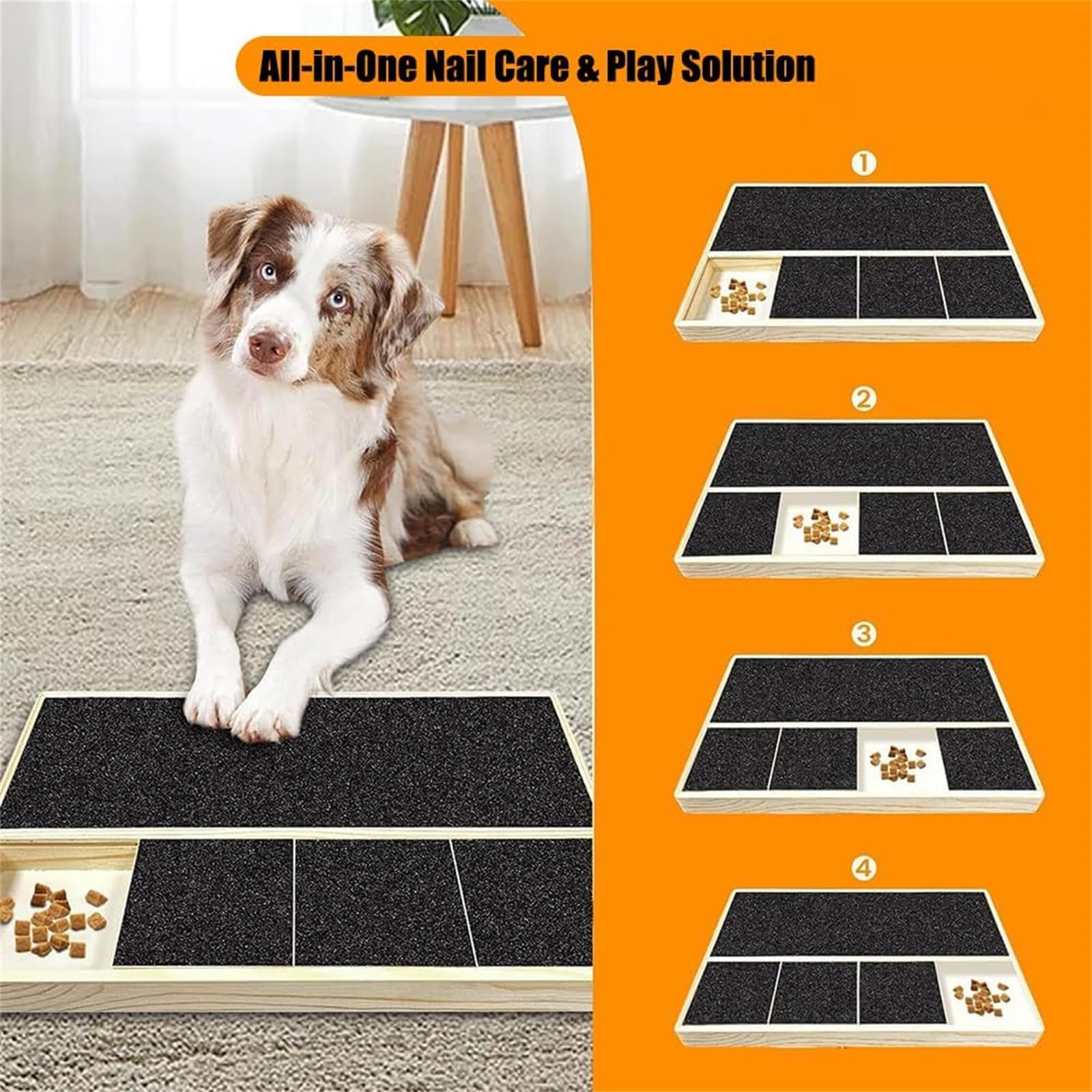 clhjinruoliu Dog Scratch Pad for Nails, Dog Emery Board Scratcher Treat Box, Dog Nail File Board Scratch Pad Treat Box, Pet Wooden Snack Case Shorten Dog's Side Nail Easier,3grids