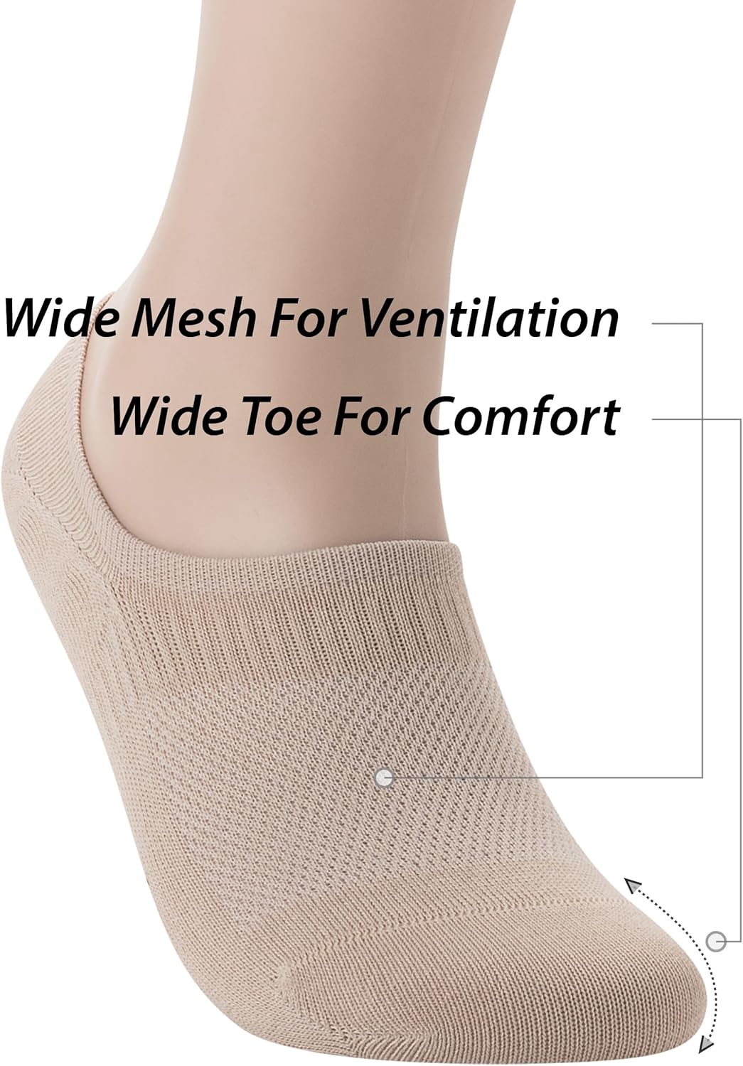 Pro Mountain Thin No Show Socks Seamless Wide Toe Box 6 Pack Liner Unisex Size S to X-Large Cotton Footies - Image 6