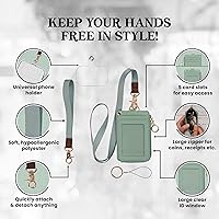 Vista 58 de Soporte de tarjetas de ID 2 en 1, cartera chica multiusos, correa de muñeca extraíble, cordón para cuello, ventana clara, 5 ranuras, para teléfono
