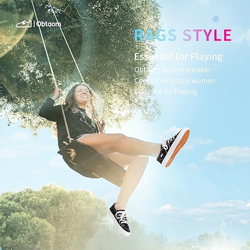 Miniatura 6 de Obtaom Zapatillas de moda blancas para mujer, lindas zapatillas de lona con cordones, parte superior baja, lona lavada, planas para dama