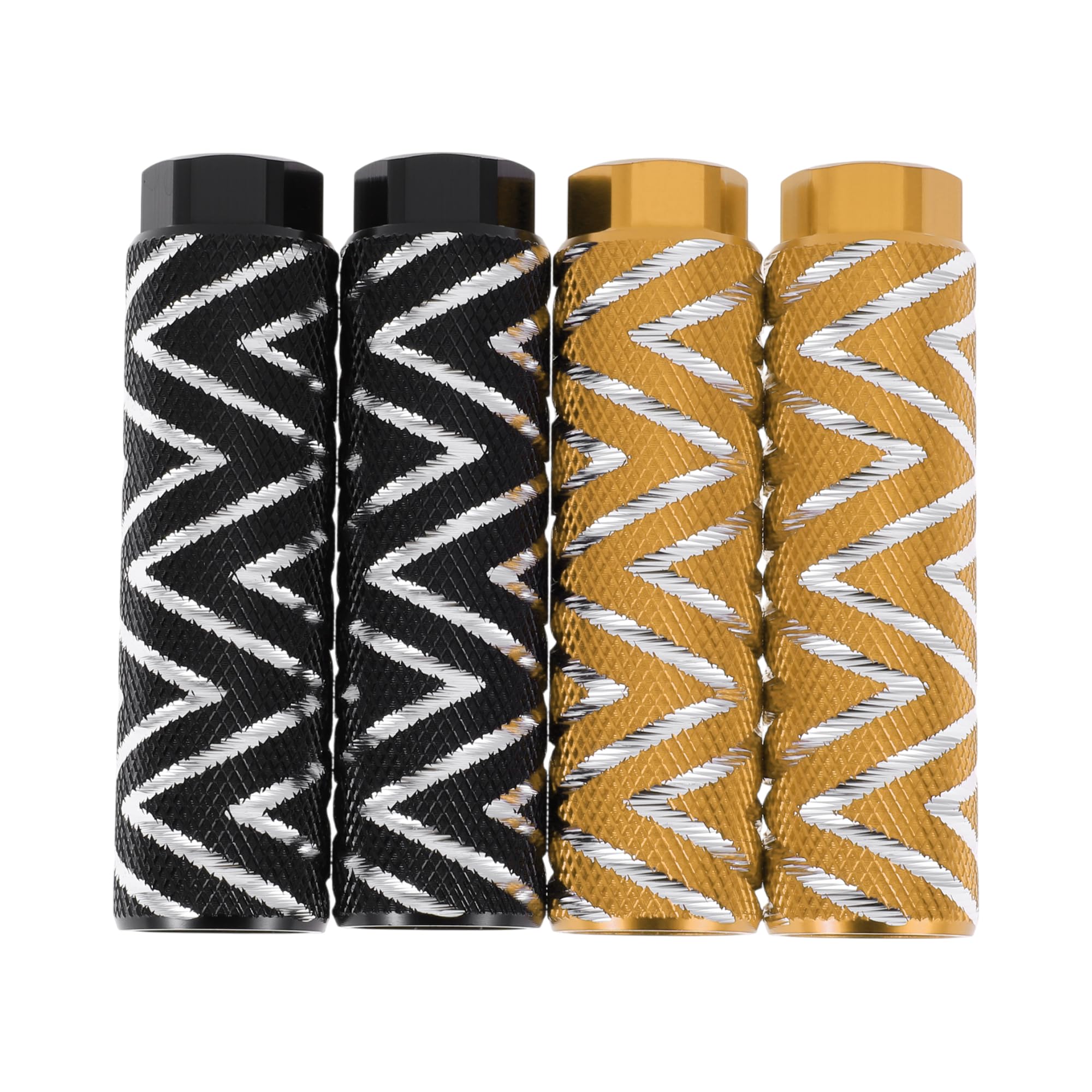 Partuto 4 Pcs Aluminum Alloy Anti-Skid Bike Pegs 100mm Length Wave Texture Bicycle Backseats Stands Cycling Foot Pegs 3/8 Inch Axles Black Gold Tone