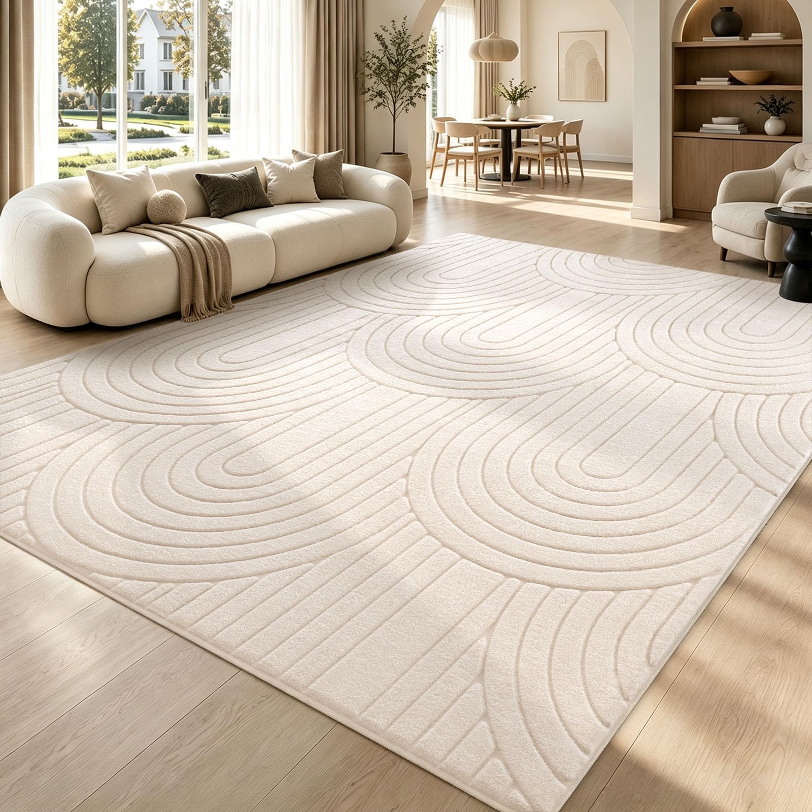 Sour Lemon Washable Rugs For Living Room,275x370cm Cream Rugs for Bedroom