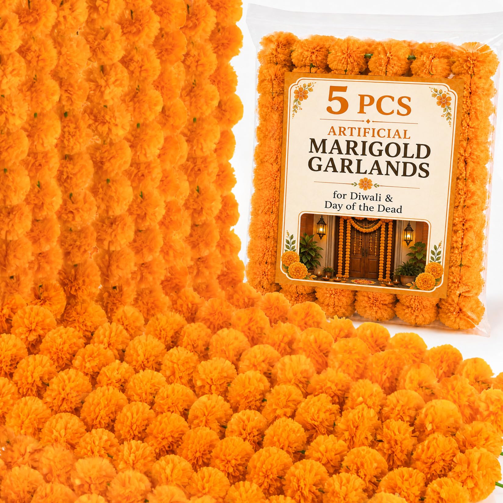 RAINFLOW Marigold Garland - Light Orange Decor -1