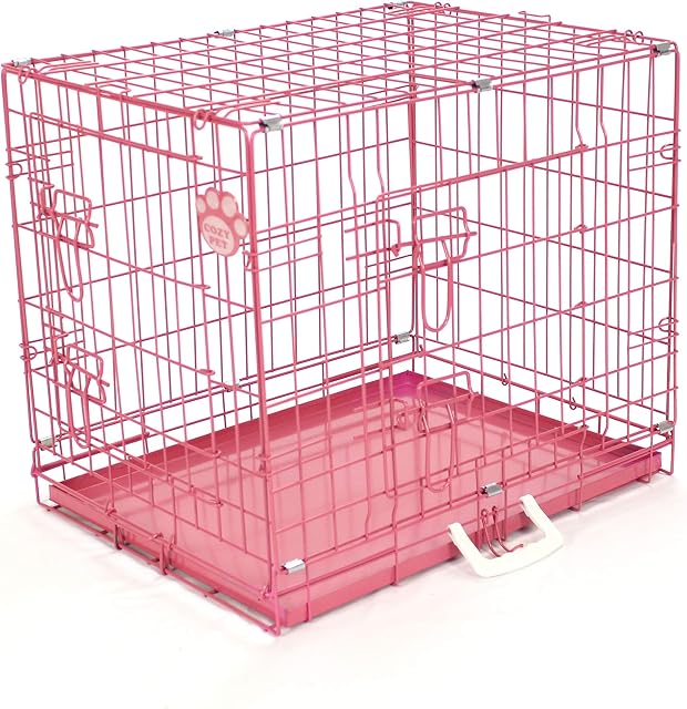 COZY PET Dog Cage 24" Pink Metal Tray Folding Puppy Crate Cat Carrier Dog Crate DC24P.