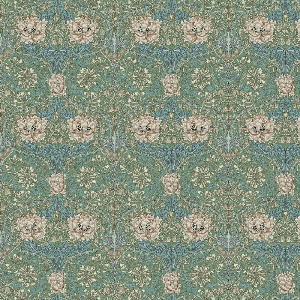 William Morris Honeysuckle Cotton Panama Digital Fabric Floral Upholstery (Sold Per Half Metre) (Seaspray)