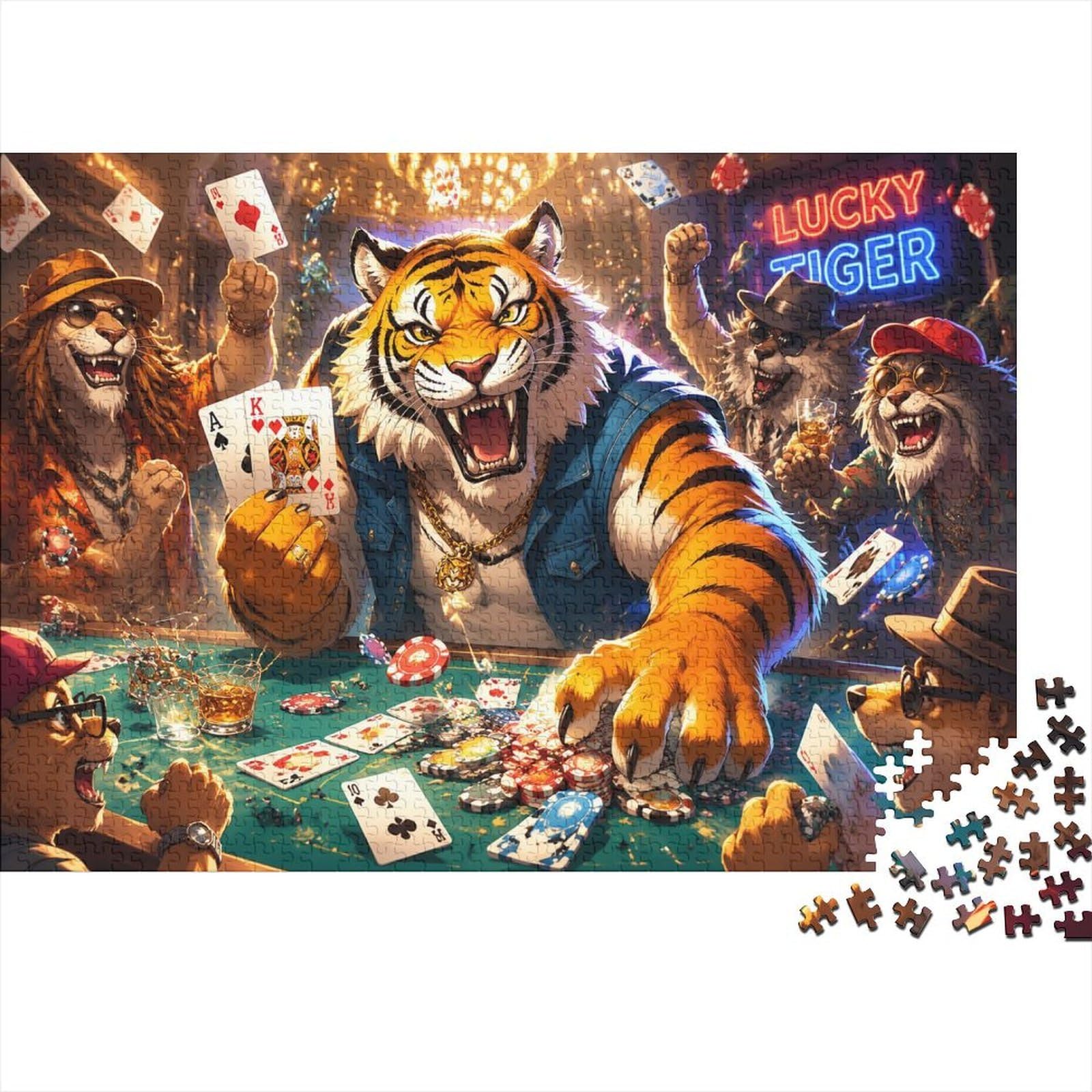 1000 Pieces Mini Jigsaw Puzzle Tiger Poker for Adults