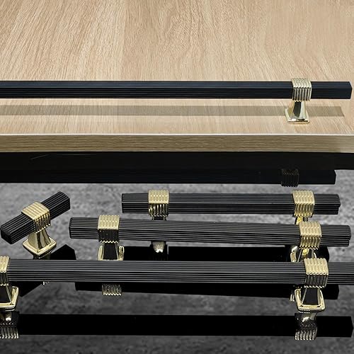 Miniatura 5 de Paquete de 3 tiradores de gabinete extralargos negros y dorados, de 24 pulgadas de longitud total, manijas de gabinete de cocina para cajones,