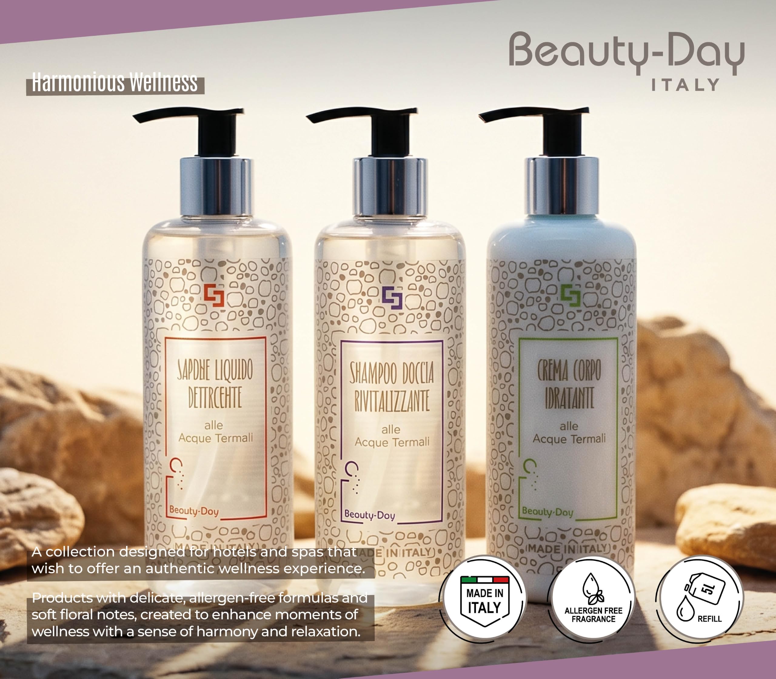 Present-More Körpercreme 300 ml Beauty-Day Italy - Körpercreme 15 Stück für Hotels, B & B und Hotels | Allergenfreie Körpercreme mit Ylang Ylang-Duft