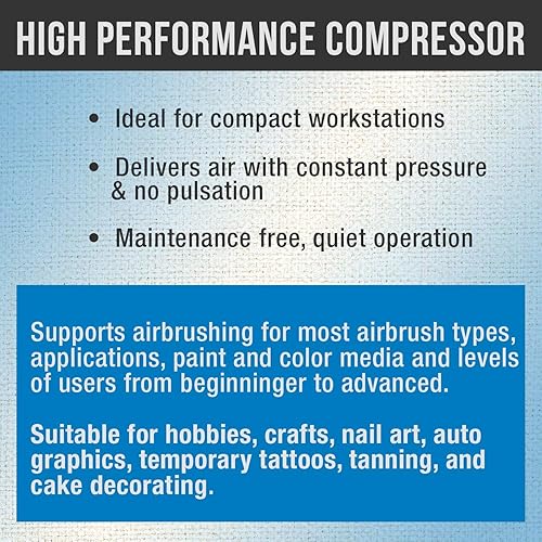 Miniatura 6 de Master Airbrush Modelo TC-77 compresor de aerógrafo súper silencioso de alto rendimiento con una manguera trenzada de 6 pies con mini filtro de