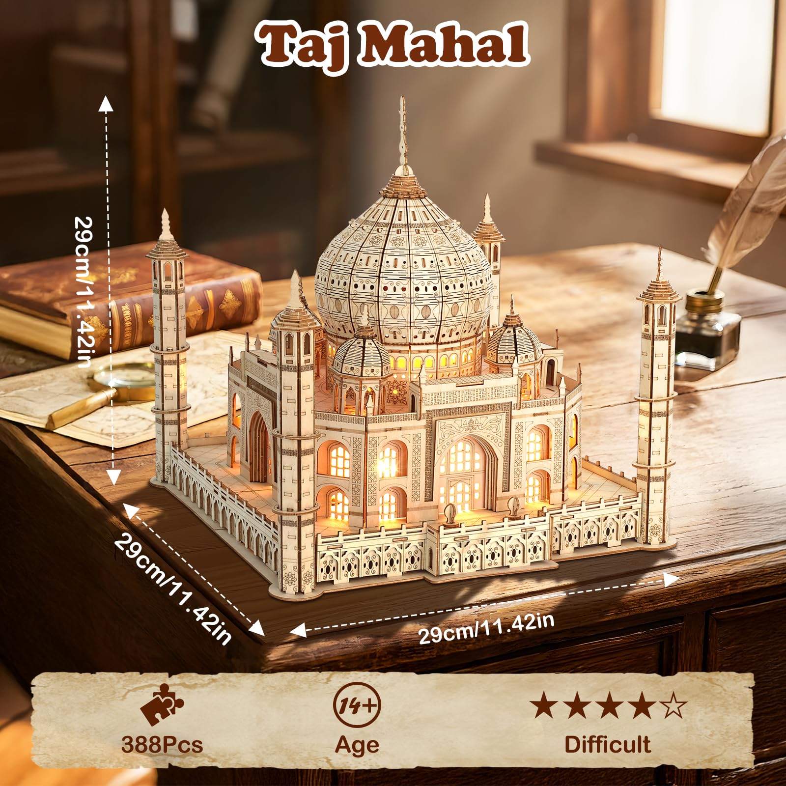 Cuteefun Puzzle 3D in Legno - Modello di Taj Mahal [388 Pcs] - Modellismo da Costruire Adulti, Regali Artigianali e Decorazioni, Idea Regalo per Compleanni, Natale