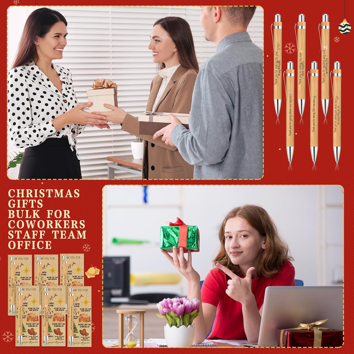 Tenceur 48 Sets Christmas Staff Gifts Bulk Thank You Pen Merry Bright Cards Team Christmas Bulk Gifts for Employees Coworkers Team Members at Work Staff Office Holiday Presents Stocking Stuffers