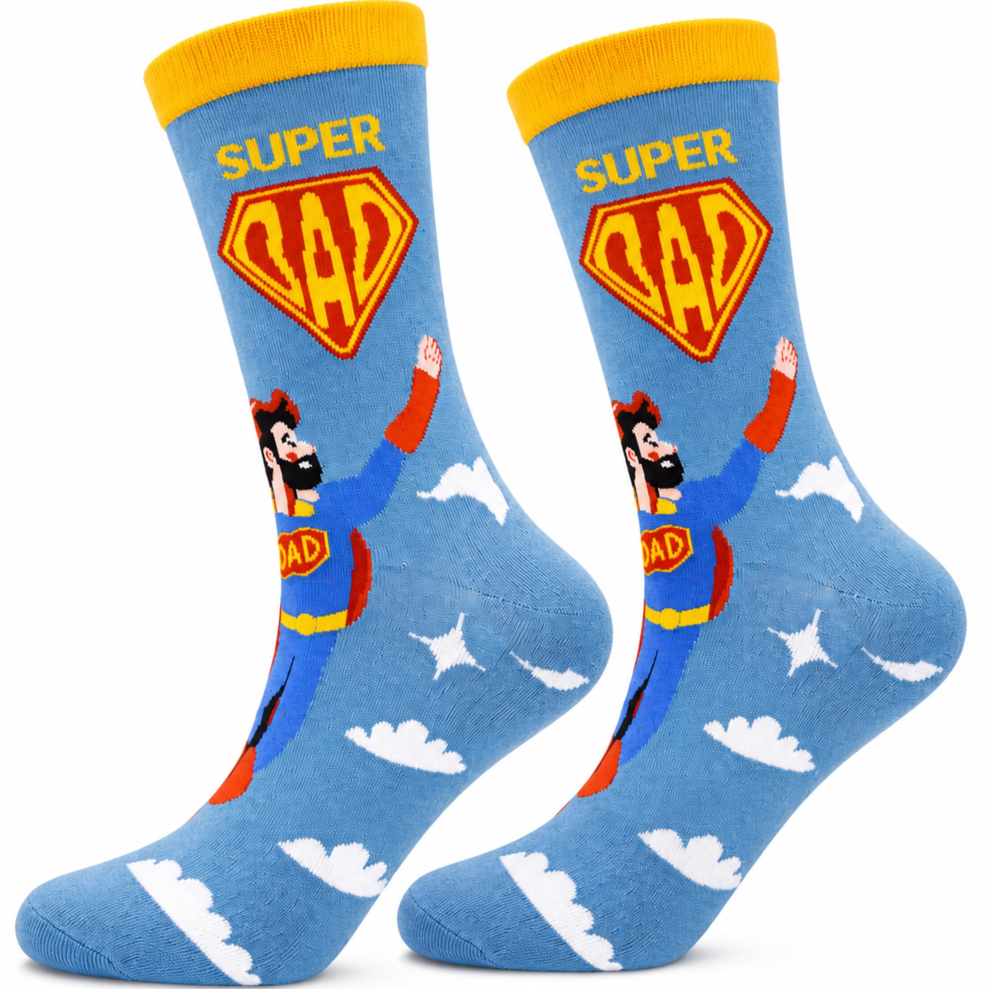 SEZHN Funny Super Dad Socks Gifts for Men - Father Day Gifts For Daddy or Boyfriend Fun Super Dad Gift For Dad On Fathers Day,Birthday,Christmas or Thanksgiving