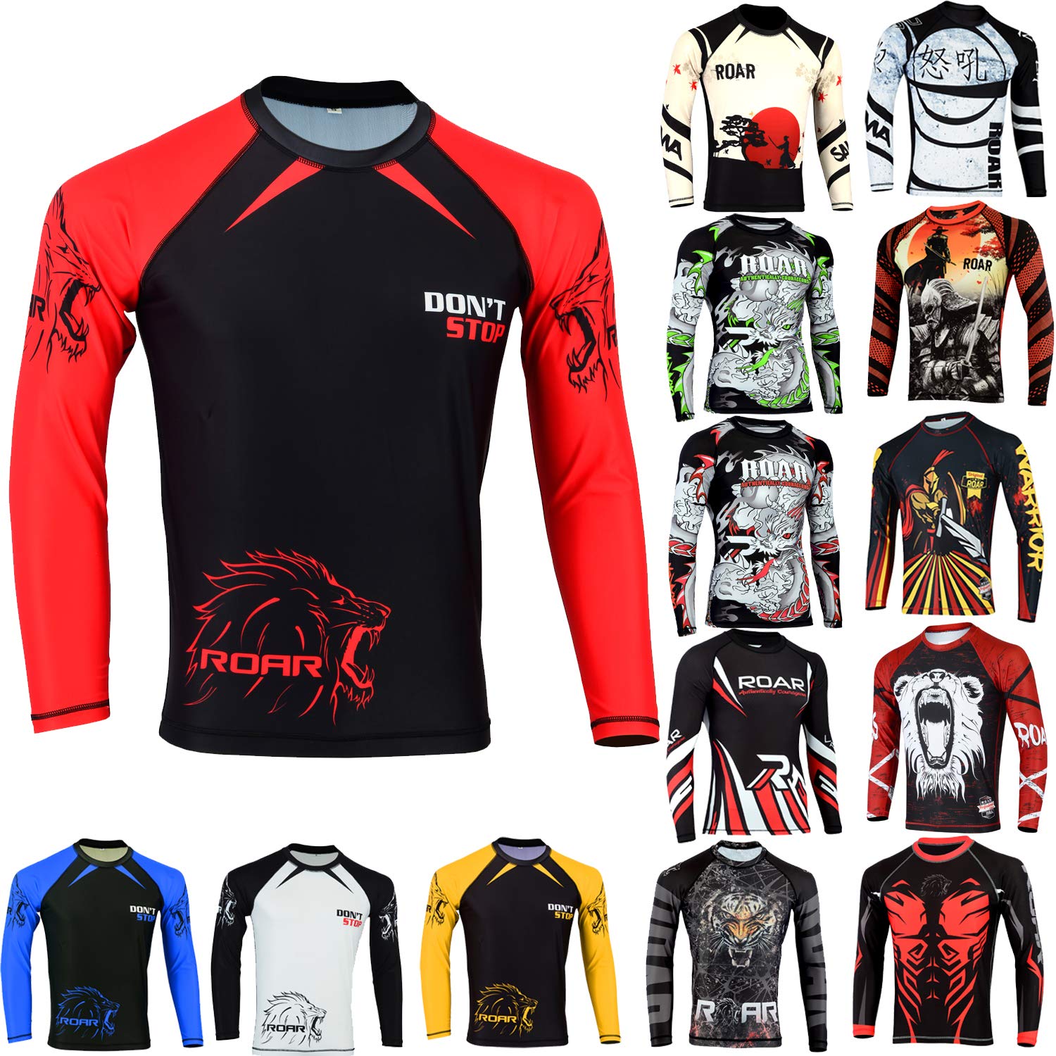 AKRON MMARoar MMA Rash Guards UFC Fight Training BJJ Grappling No Gi Wear Branded (Red-Black, Medium)