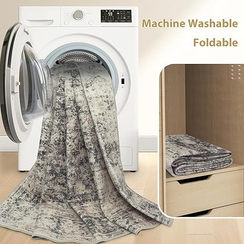Miniatura 5 de Alfombras de Área 5x7 Alfombra Lavable Alfombra Grande Vintage Abstracta para Sala de Estar Suave Antideslizante Alfombra Delgada Interior