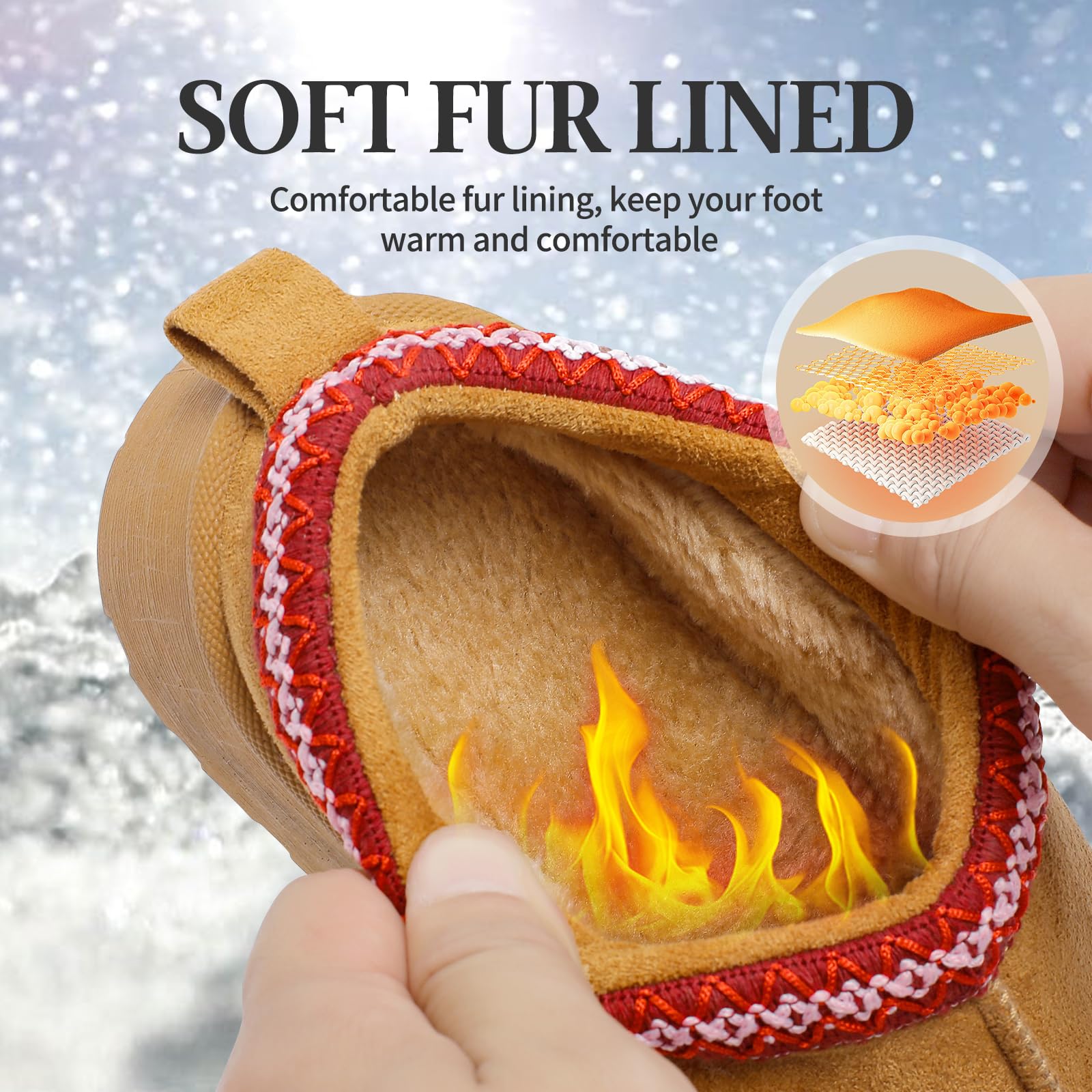 Jifenkla Stivali Da Neve Donna, Invernali con Plateau Peluche, Scarpe Stivaletti per Esterni Pantofole, Leggeri e Antiscivolo Breve Doposci Boots