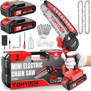 Tomyvic 6-Inch Cordless Mini Chainsaw - Battery Powered Handheld Chainsaw for Tree Trimming, Branch Cutting & Yard Pruning
